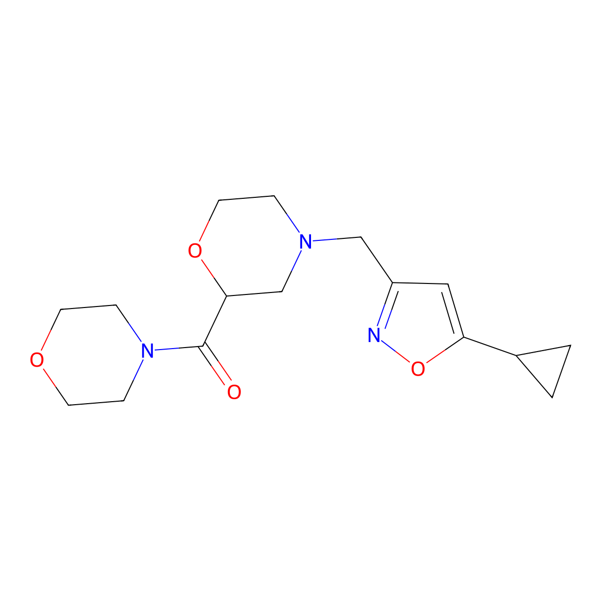 4-[(5-Cyclopropyl-1,2-oxazol-3-yl)methyl]-2-(morpholine-4-carbonyl)morpholine molecular structure, CAS 2741929-08-6