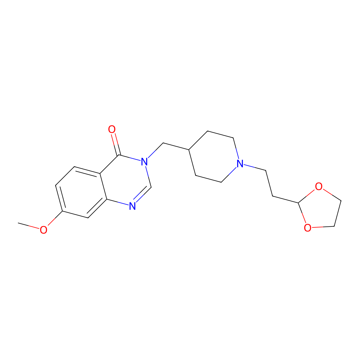 3-({1-[2-(1,3-Dioxolan-2-yl)ethyl]piperidin-4-yl}methyl)-7-methoxy-3,4-dihydroquinazolin-4-one molecular structure, CAS 2741929-10-0
