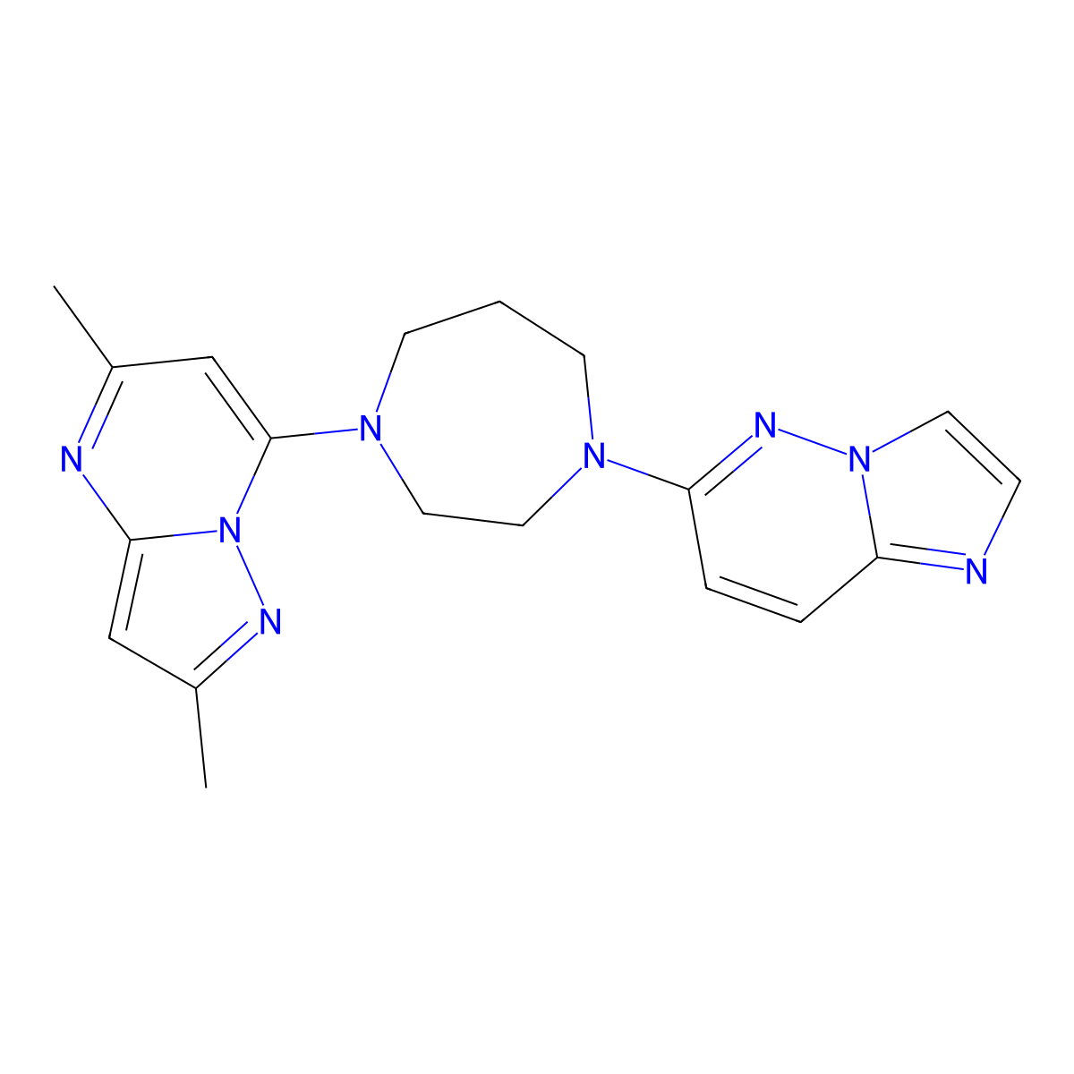 1-{2,5-Dimethylpyrazolo[1,5-a]pyrimidin-7-yl}-4-{imidazo[1,2-b]pyridazin-6-yl}-1,4-diazepane molecular structure, CAS 2741929-13-3