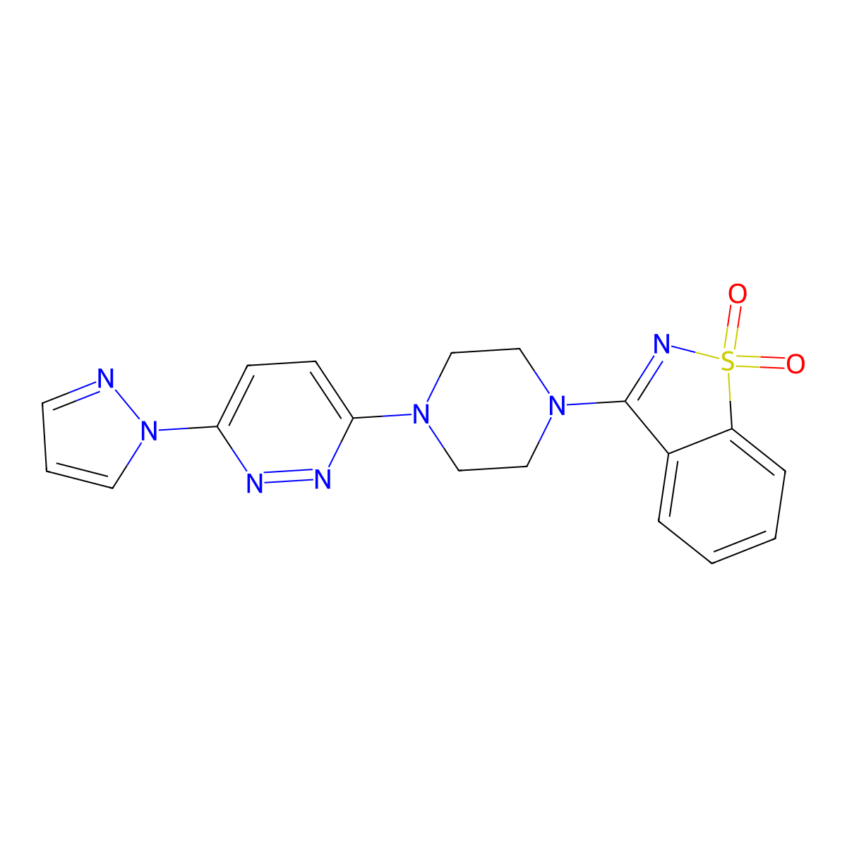 3-{4-[6-(1H-pyrazol-1-yl)pyridazin-3-yl]piperazin-1-yl}-1lambda6,2-benzothiazole-1,1-dione molecular structure, CAS 2741929-16-6