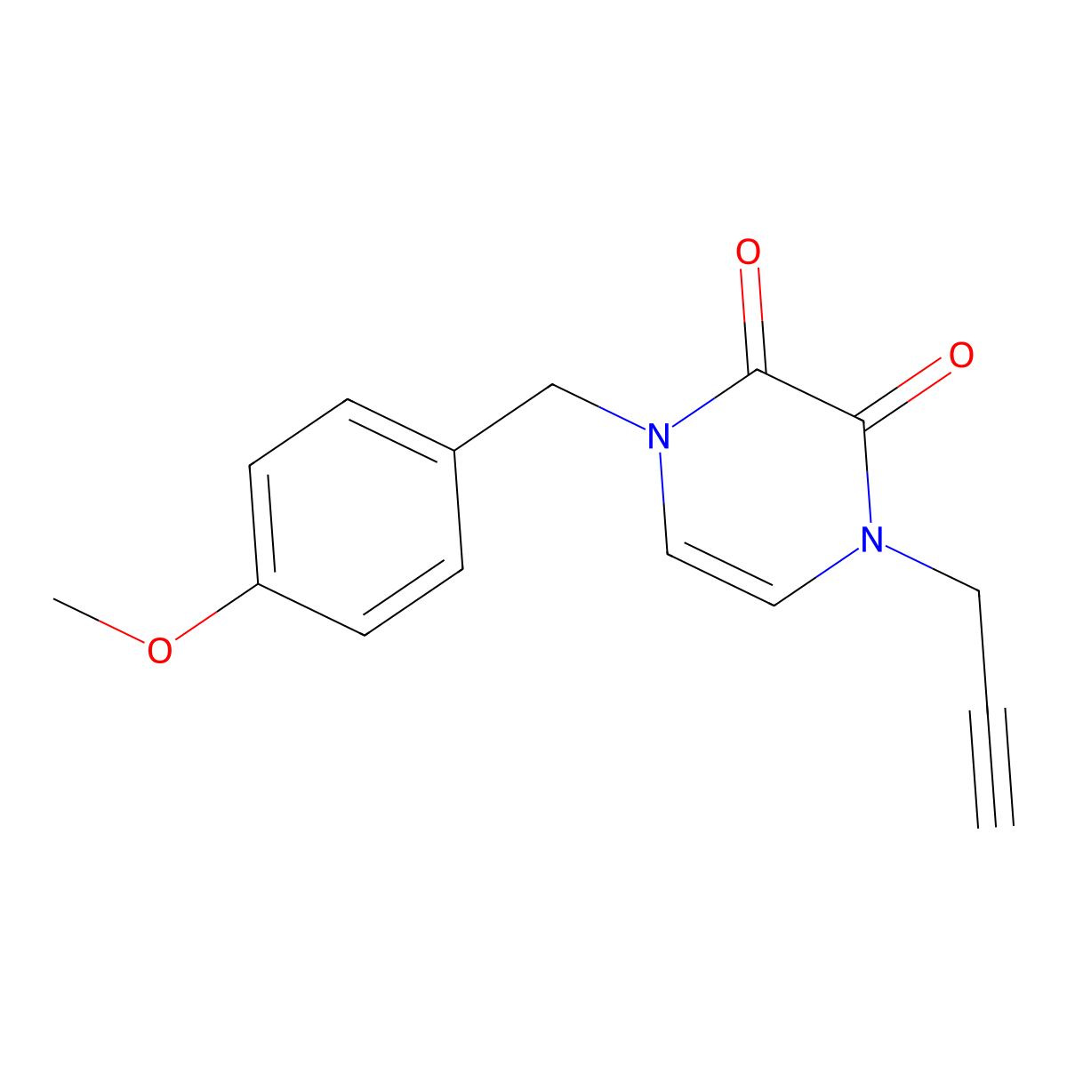 1-[(4-Methoxyphenyl)methyl]-4-(prop-2-yn-1-yl)-1,2,3,4-tetrahydropyrazine-2,3-dione molecular structure, CAS 2741929-22-4