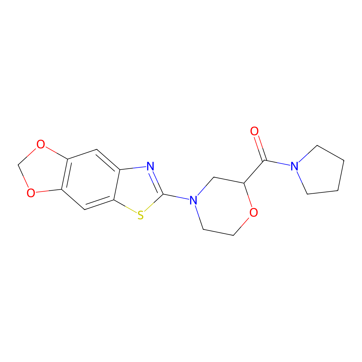 [4-([1,3]Dioxolo[4,5-f][1,3]benzothiazol-6-yl)morpholin-2-yl]-pyrrolidin-1-ylmethanone molecular structure, CAS 2741929-26-8