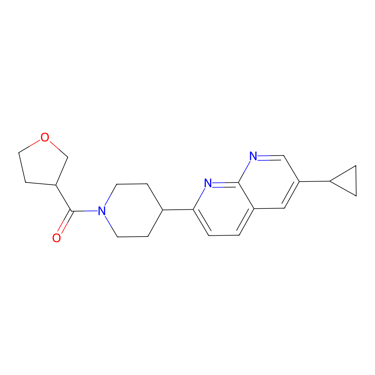 6-Cyclopropyl-2-[1-(oxolane-3-carbonyl)piperidin-4-yl]-1,8-naphthyridine molecular structure, CAS 2741929-37-1