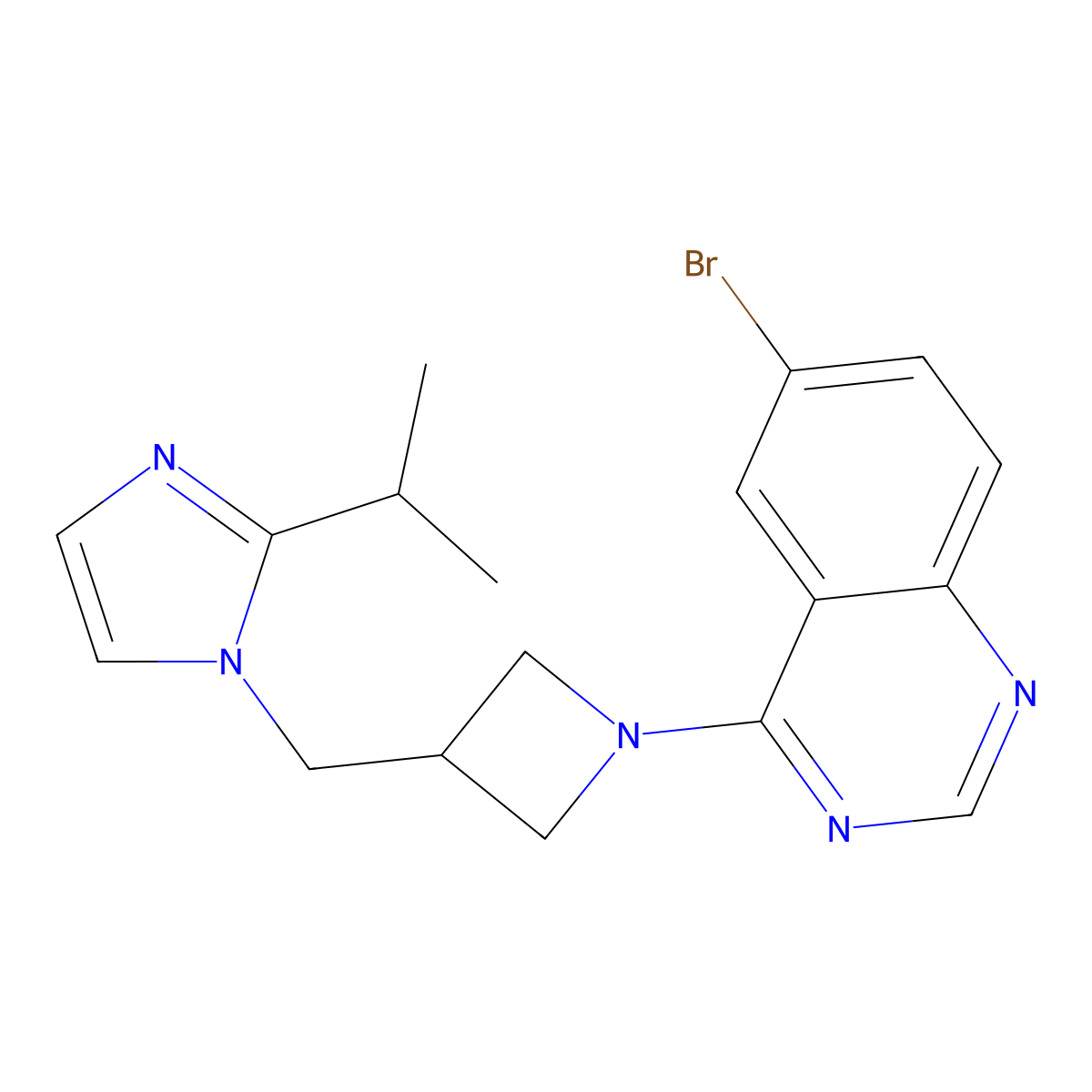6-Bromo-4-[3-[(2-propan-2-ylimidazol-1-yl)methyl]azetidin-1-yl]quinazoline molecular structure, CAS 2741929-44-0