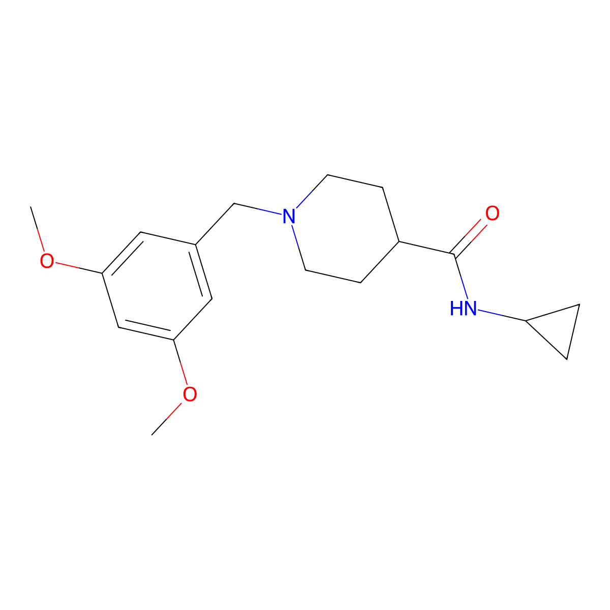 N-cyclopropyl-1-[(3,5-dimethoxyphenyl)methyl]piperidine-4-carboxamide molecular structure, CAS 2741929-45-1
