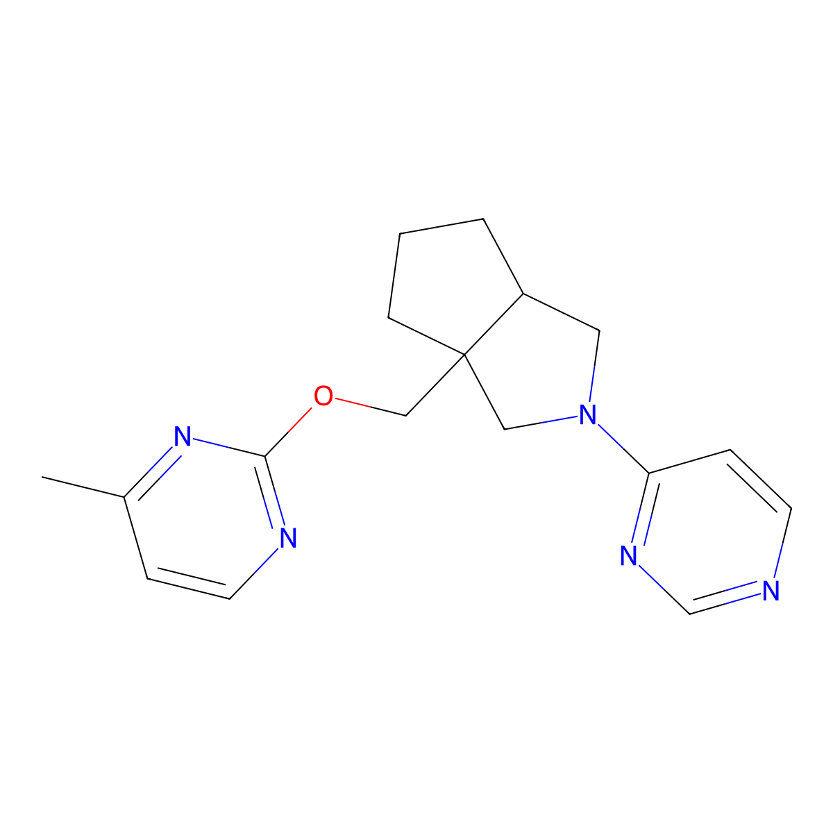 4-(3a-{[(4-Methylpyrimidin-2-yl)oxy]methyl}-octahydrocyclopenta[c]pyrrol-2-yl)pyrimidine molecular structure, CAS 2741929-58-6