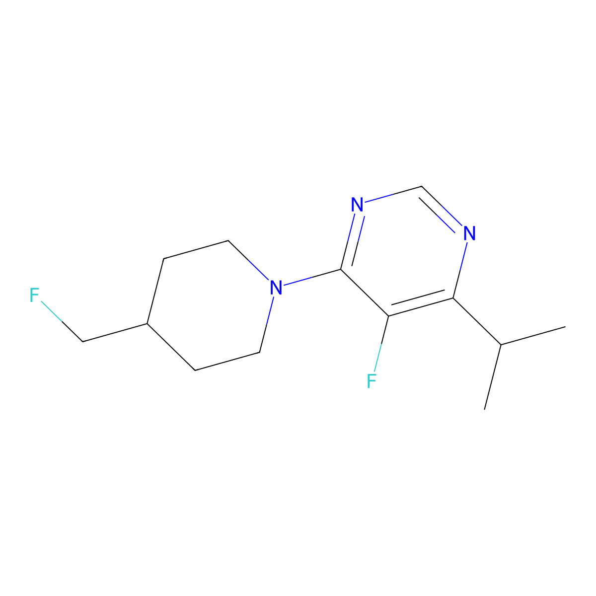 5-Fluoro-4-[4-(fluoromethyl)piperidin-1-yl]-6-(propan-2-yl)pyrimidine molecular structure, CAS 2741929-59-7