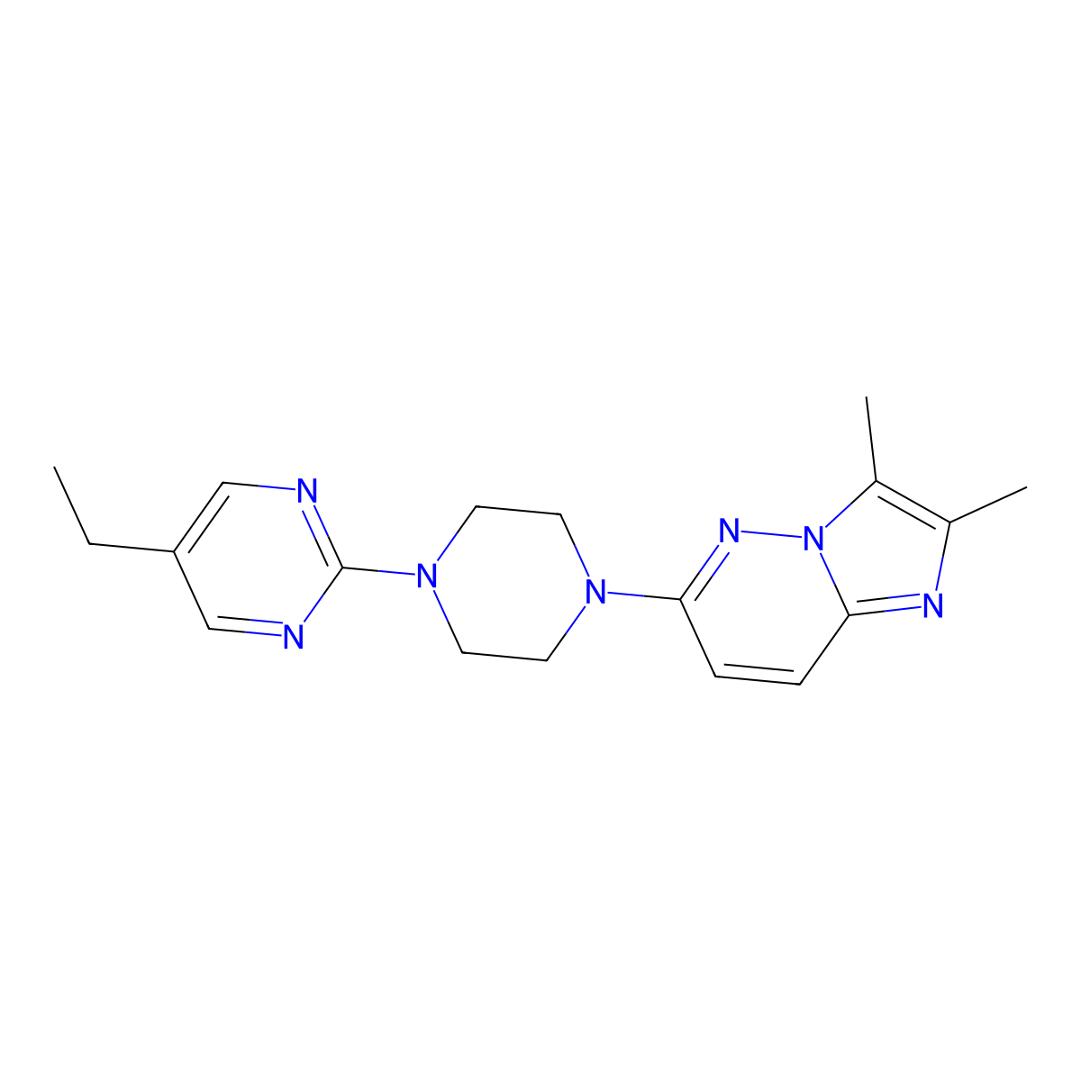 2-(4-{2,3-Dimethylimidazo[1,2-b]pyridazin-6-yl}piperazin-1-yl)-5-ethylpyrimidine molecular structure, CAS 2741929-61-1