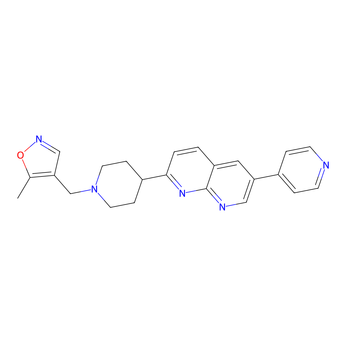 2-{1-[(5-Methyl-1,2-oxazol-4-yl)methyl]piperidin-4-yl}-6-(pyridin-4-yl)-1,8-naphthyridine molecular structure, CAS 2741929-62-2