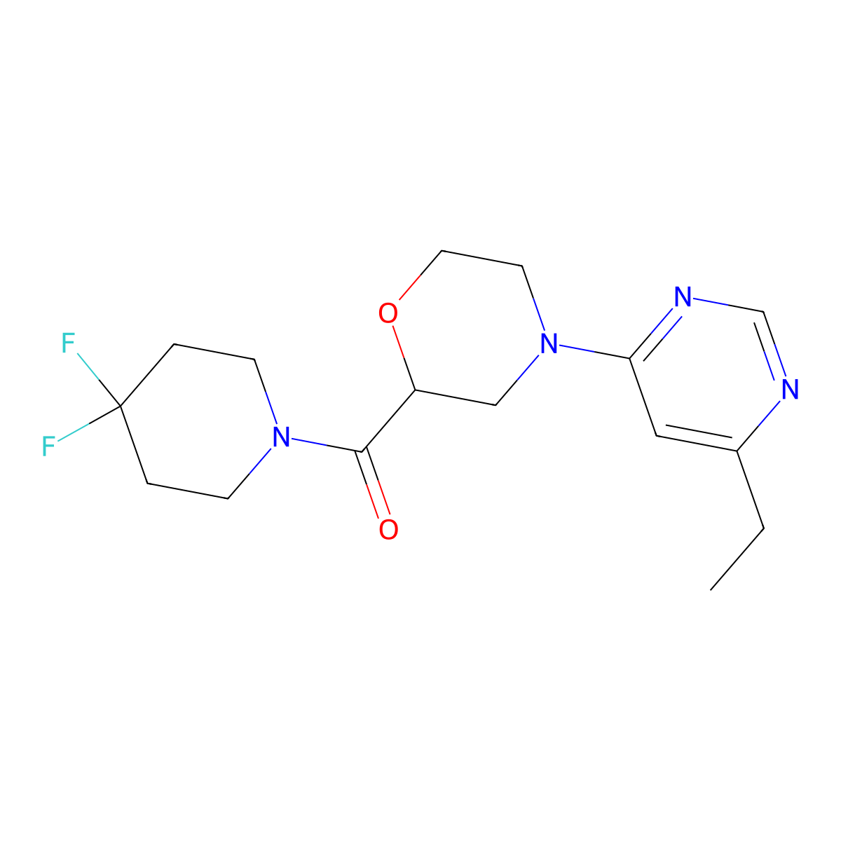 2-(4,4-Difluoropiperidine-1-carbonyl)-4-(6-ethylpyrimidin-4-yl)morpholine molecular structure, CAS 2741929-63-3