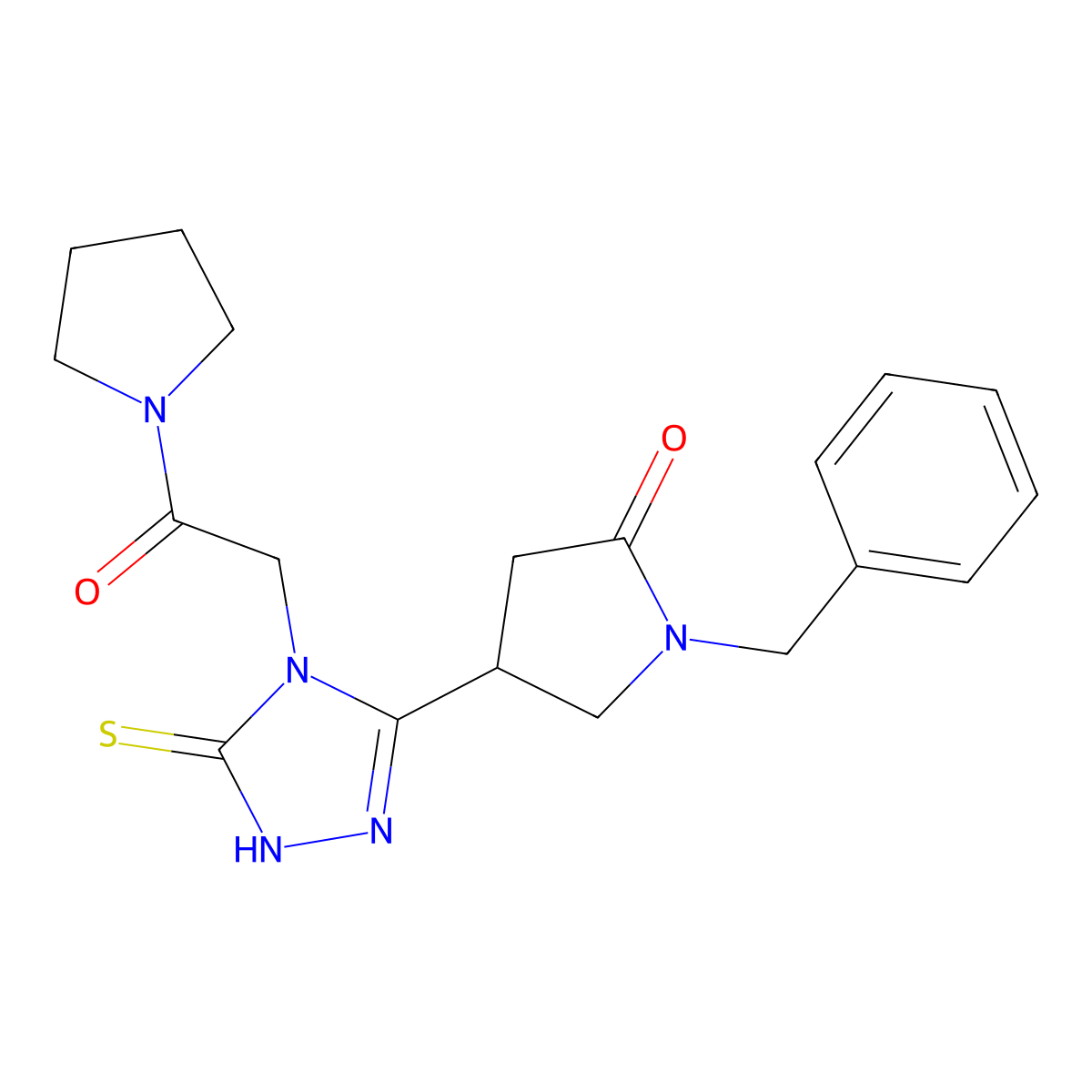 1-benzyl-4-{4-[2-oxo-2-(pyrrolidin-1-yl)ethyl]-5-sulfanylidene-4,5-dihydro-1H-1,2,4-triazol-3-yl}pyrrolidin-2-one molecular structure, CAS 2741929-65-5