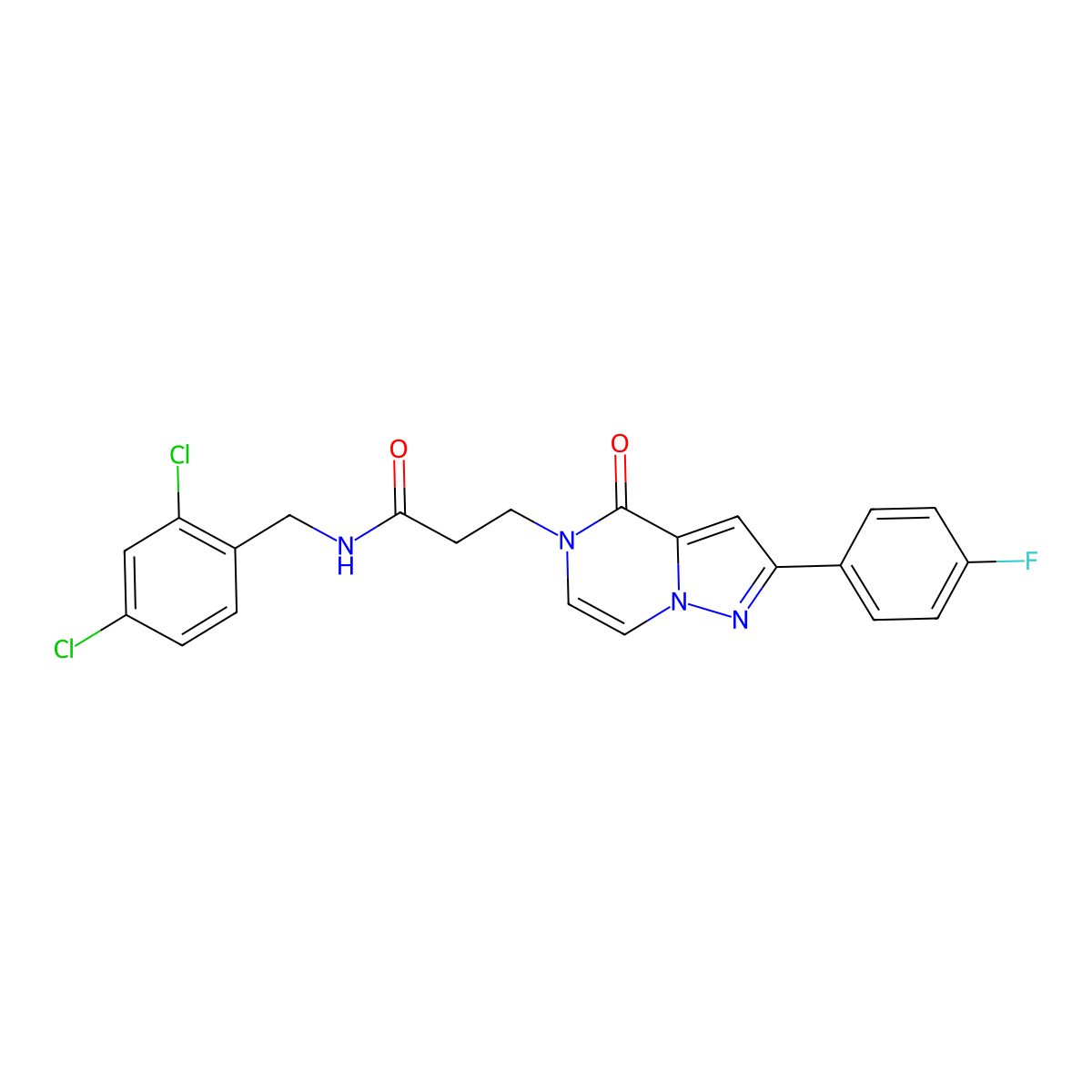 N-[(2,4-dichlorophenyl)methyl]-3-[2-(4-fluorophenyl)-4-oxo-4H,5H-pyrazolo[1,5-a]pyrazin-5-yl]propanamide molecular structure, CAS 2741929-68-8