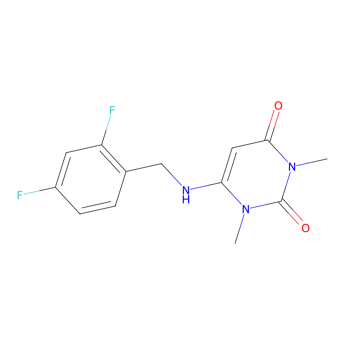 6-{[(2,4-Difluorophenyl)methyl]amino}-1,3-dimethyl-1,2,3,4-tetrahydropyrimidine-2,4-dione molecular structure, CAS 2741929-74-6