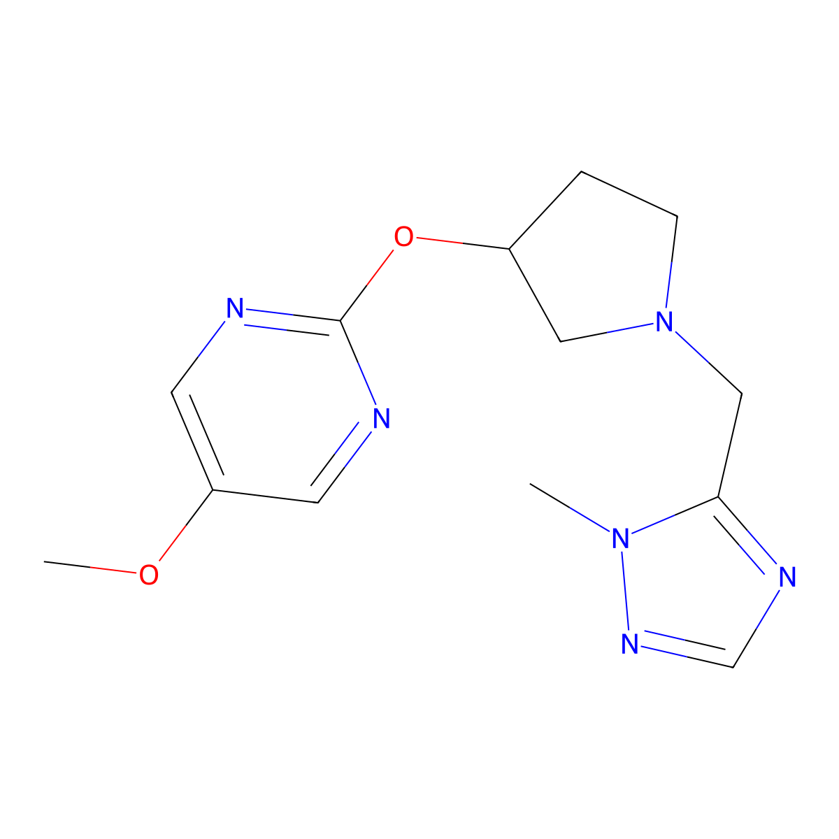 5-methoxy-2-({1-[(1-methyl-1H-1,2,4-triazol-5-yl)methyl]pyrrolidin-3-yl}oxy)pyrimidine molecular structure, CAS 2741929-84-8