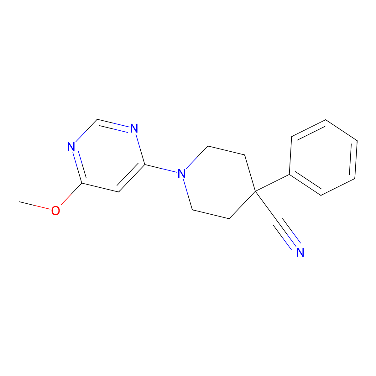 1-(6-Methoxypyrimidin-4-yl)-4-phenylpiperidine-4-carbonitrile molecular structure, CAS 2741929-89-3