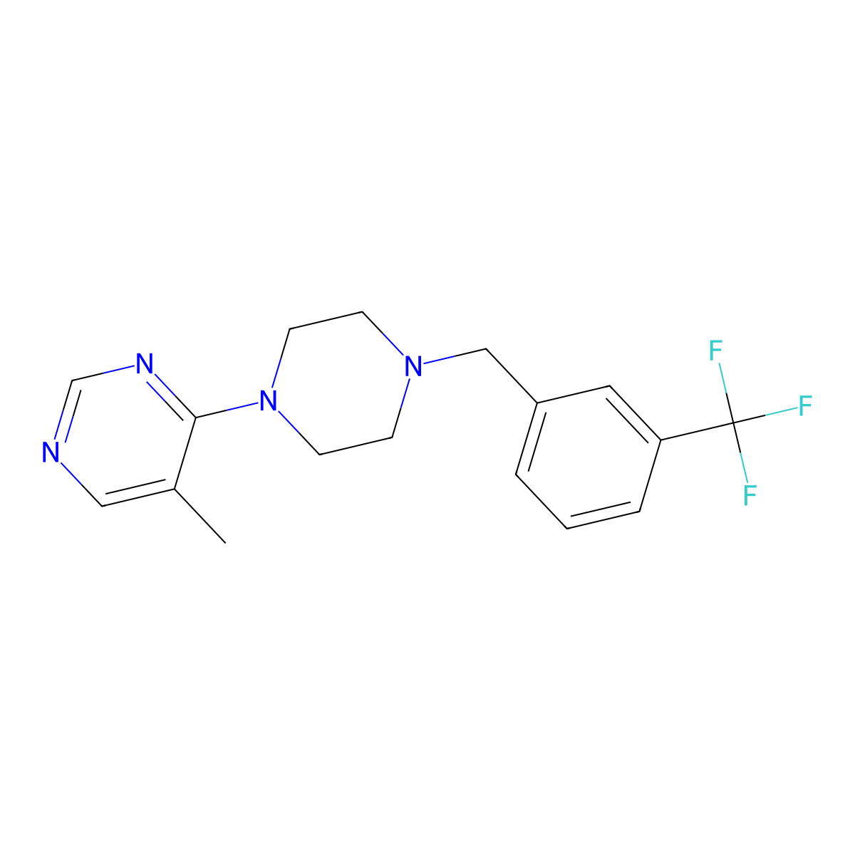 5-Methyl-4-(4-{[3-(trifluoromethyl)phenyl]methyl}piperazin-1-yl)pyrimidine molecular structure, CAS 2741929-97-3