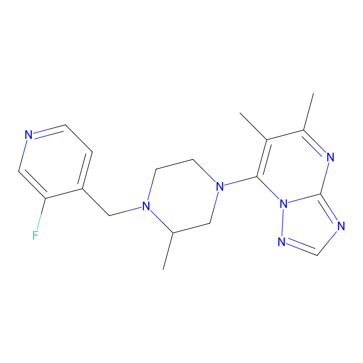 4-{5,6-Dimethyl-[1,2,4]triazolo[1,5-a]pyrimidin-7-yl}-1-[(3-fluoropyridin-4-yl)methyl]-2-methylpiperazine molecular structure, CAS 2741930-03-8
