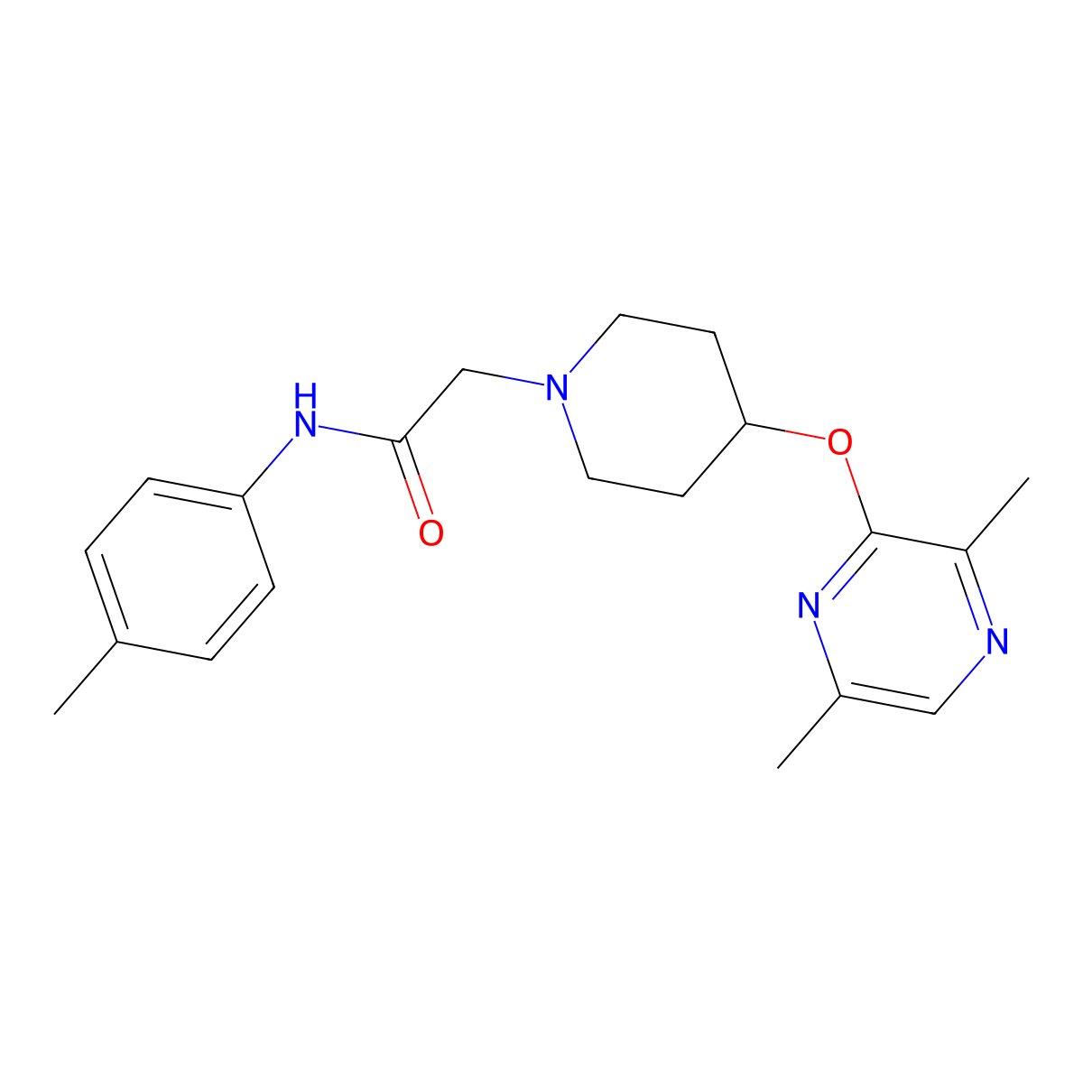 2-{4-[(3,6-dimethylpyrazin-2-yl)oxy]piperidin-1-yl}-N-(4-methylphenyl)acetamide molecular structure, CAS 2741930-05-0