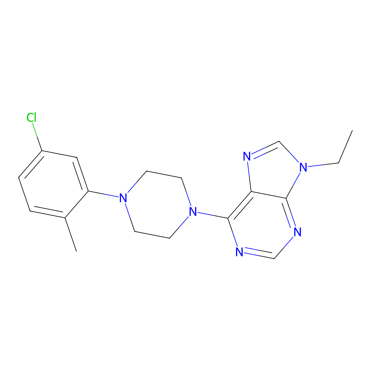 6-[4-(5-chloro-2-methylphenyl)piperazin-1-yl]-9-ethyl-9H-purine molecular structure, CAS 2741930-08-3