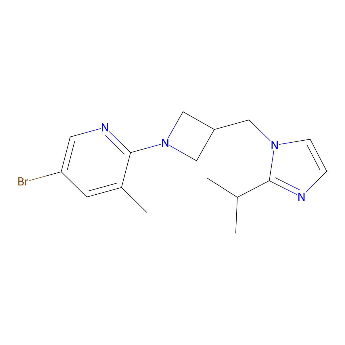 5-bromo-3-methyl-2-(3-{[2-(propan-2-yl)-1H-imidazol-1-yl]methyl}azetidin-1-yl)pyridine molecular structure, CAS 2741930-09-4