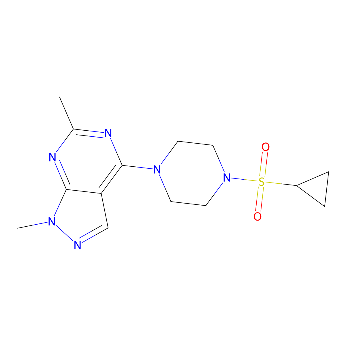 1-(cyclopropanesulfonyl)-4-{1,6-dimethyl-1H-pyrazolo[3,4-d]pyrimidin-4-yl}piperazine molecular structure, CAS 2741930-11-8