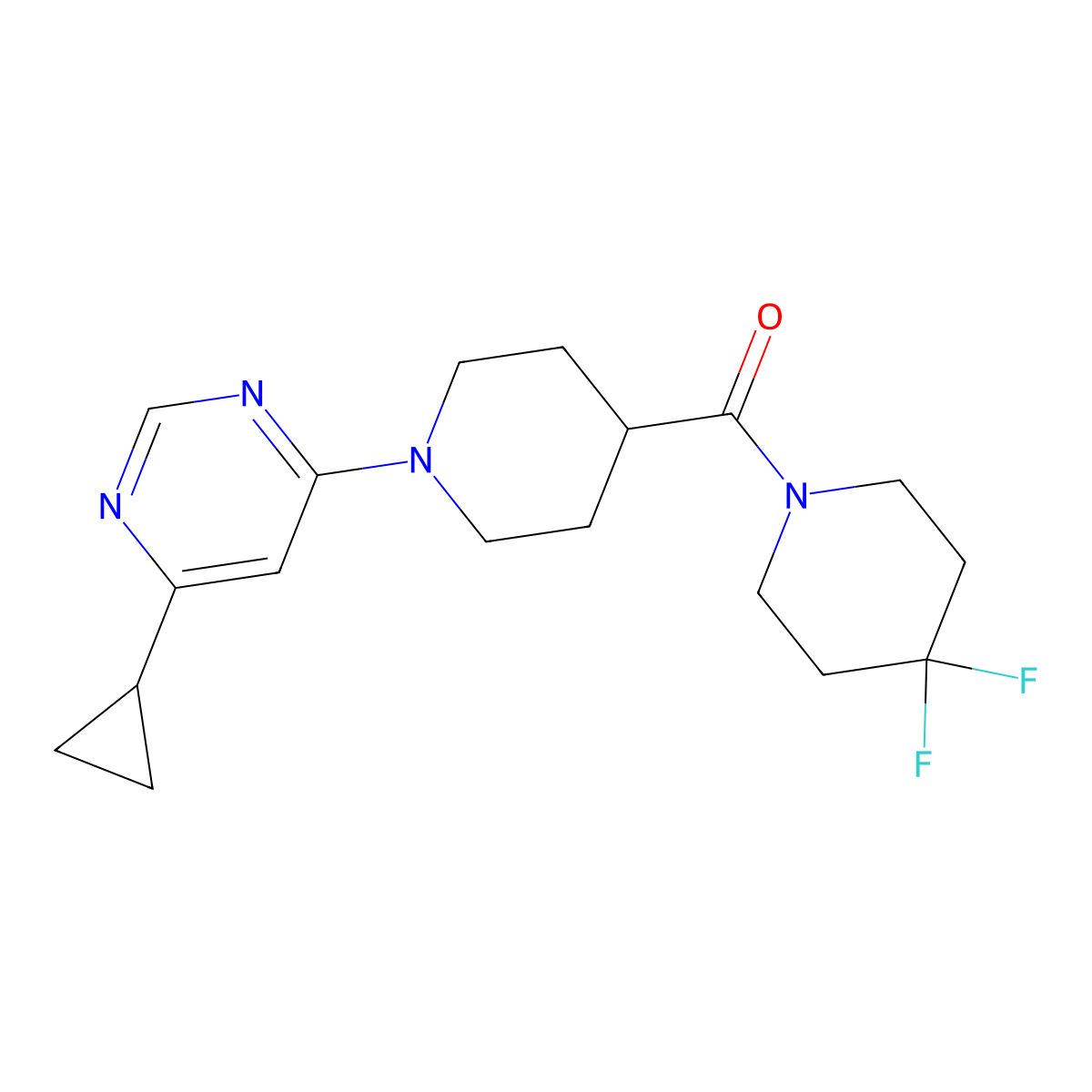 4-Cyclopropyl-6-[4-(4,4-difluoropiperidine-1-carbonyl)piperidin-1-yl]pyrimidine molecular structure, CAS 2741930-13-0