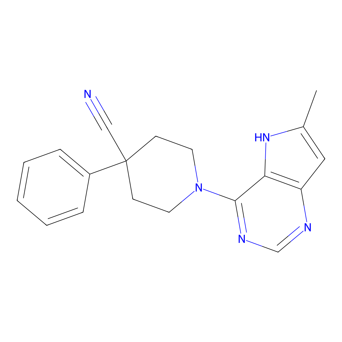 1-{6-methyl-5H-pyrrolo[3,2-d]pyrimidin-4-yl}-4-phenylpiperidine-4-carbonitrile molecular structure, CAS 2741930-16-3