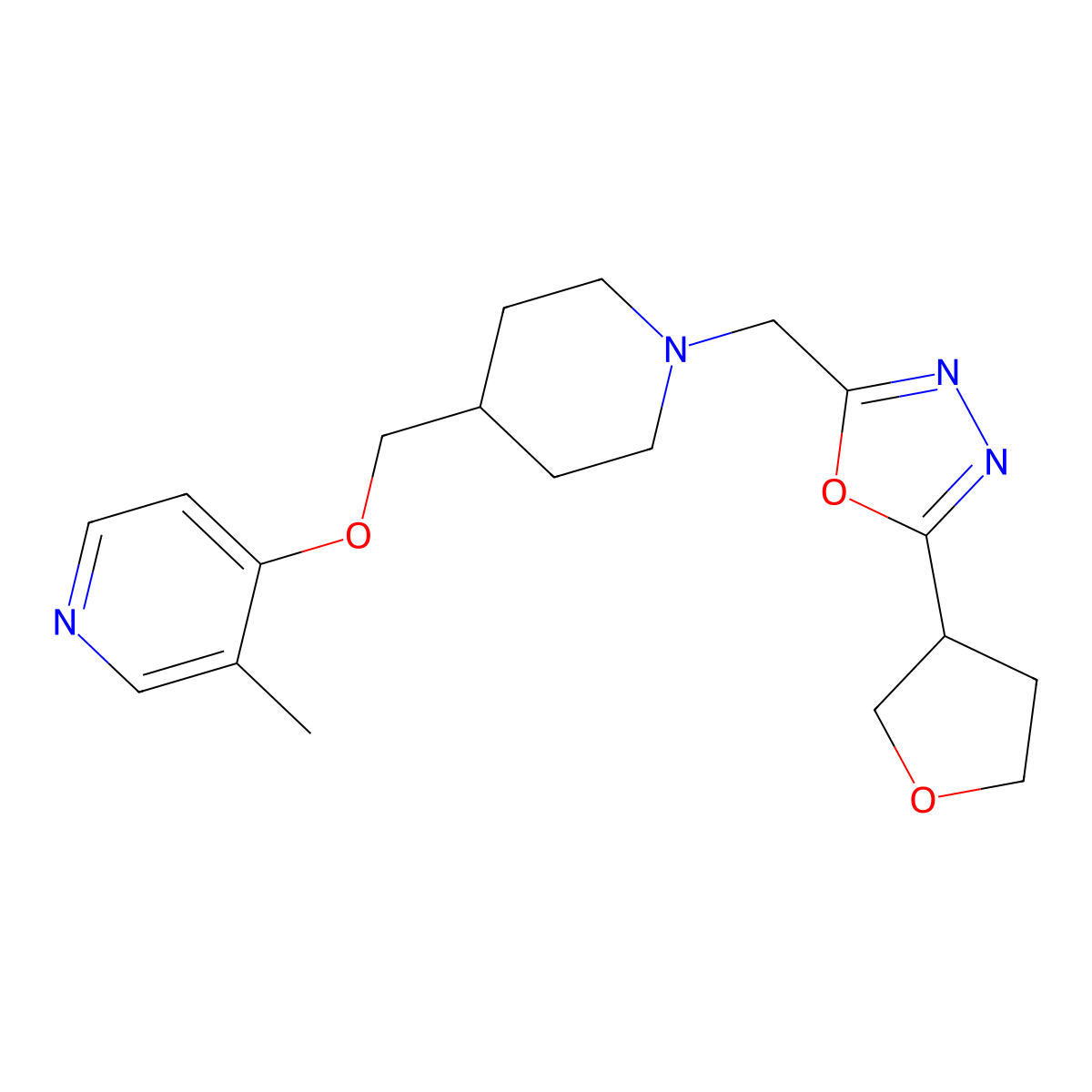 3-Methyl-4-[(1-{[5-(oxolan-3-yl)-1,3,4-oxadiazol-2-yl]methyl}piperidin-4-yl)methoxy]pyridine molecular structure, CAS 2741930-24-3