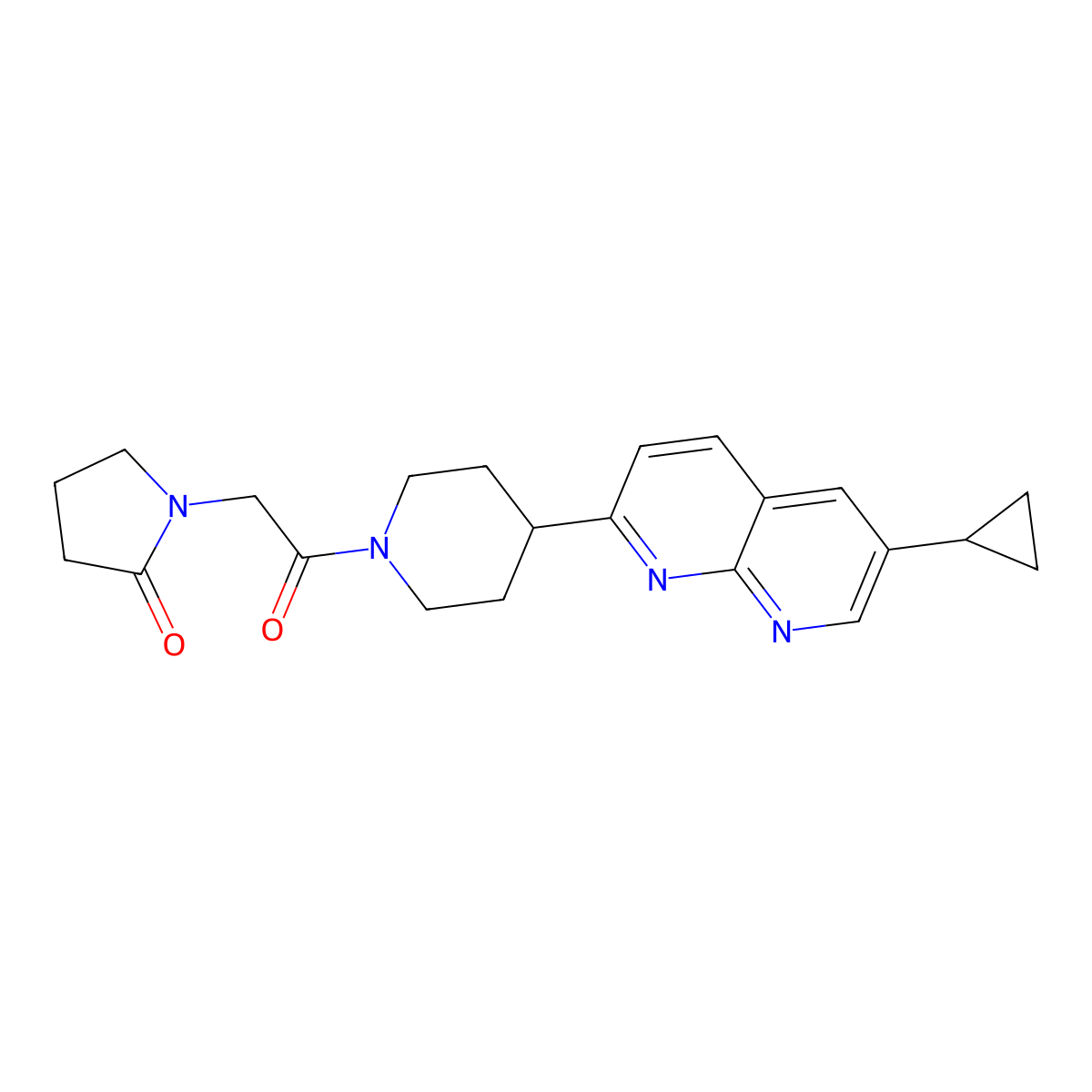1-{2-[4-(6-Cyclopropyl-1,8-naphthyridin-2-yl)piperidin-1-yl]-2-oxoethyl}pyrrolidin-2-one molecular structure, CAS 2741930-25-4