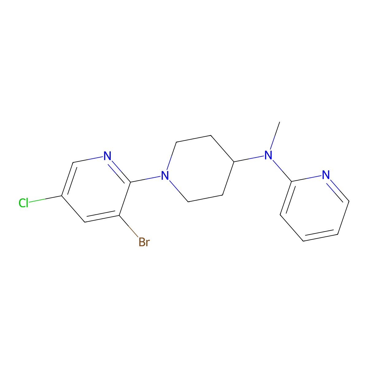 N-[1-(3-bromo-5-chloropyridin-2-yl)piperidin-4-yl]-N-methylpyridin-2-amine molecular structure, CAS 2741930-26-5