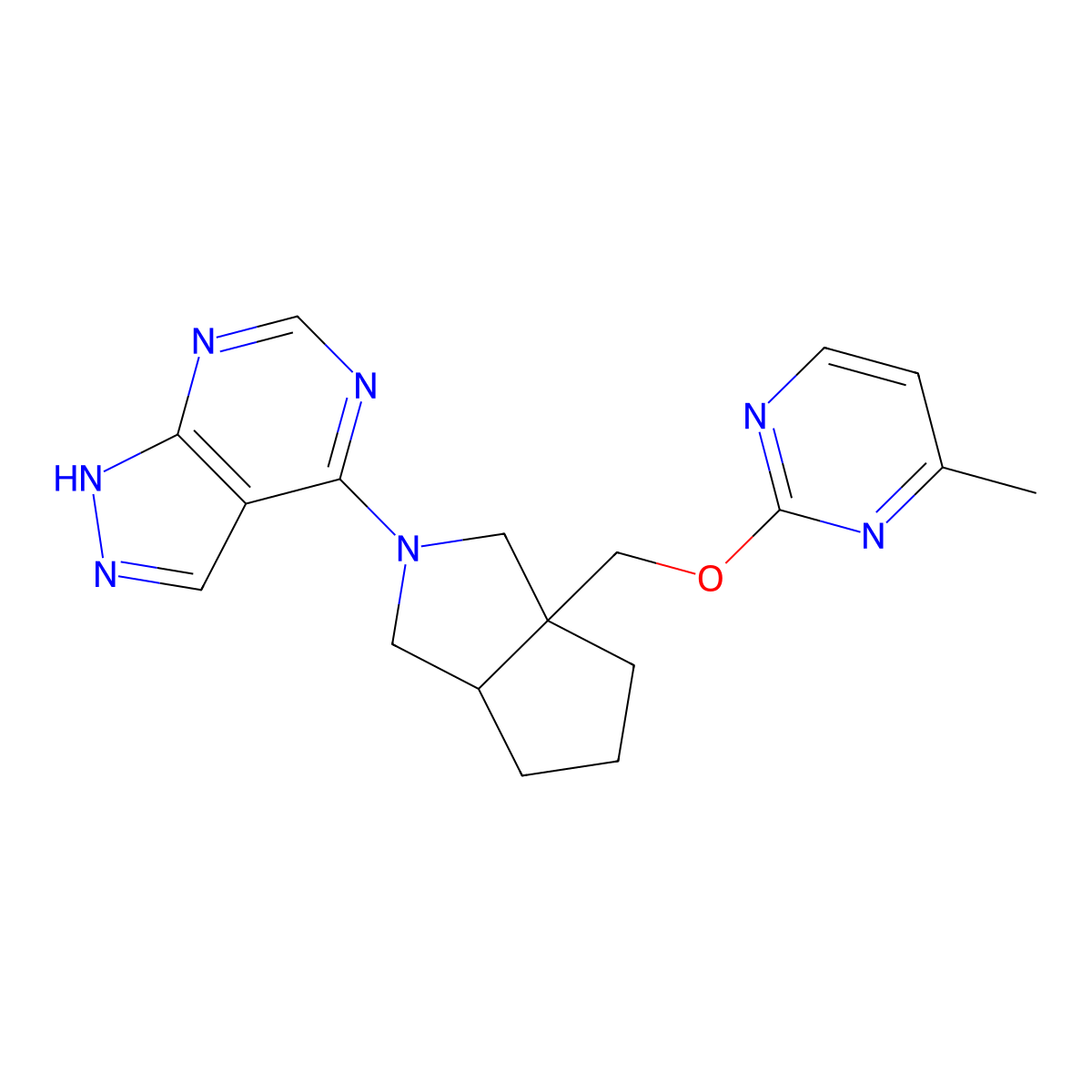 4-methyl-2-[(2-{1H-pyrazolo[3,4-d]pyrimidin-4-yl}-octahydrocyclopenta[c]pyrrol-3a-yl)methoxy]pyrimidine molecular structure, CAS 2741930-29-8