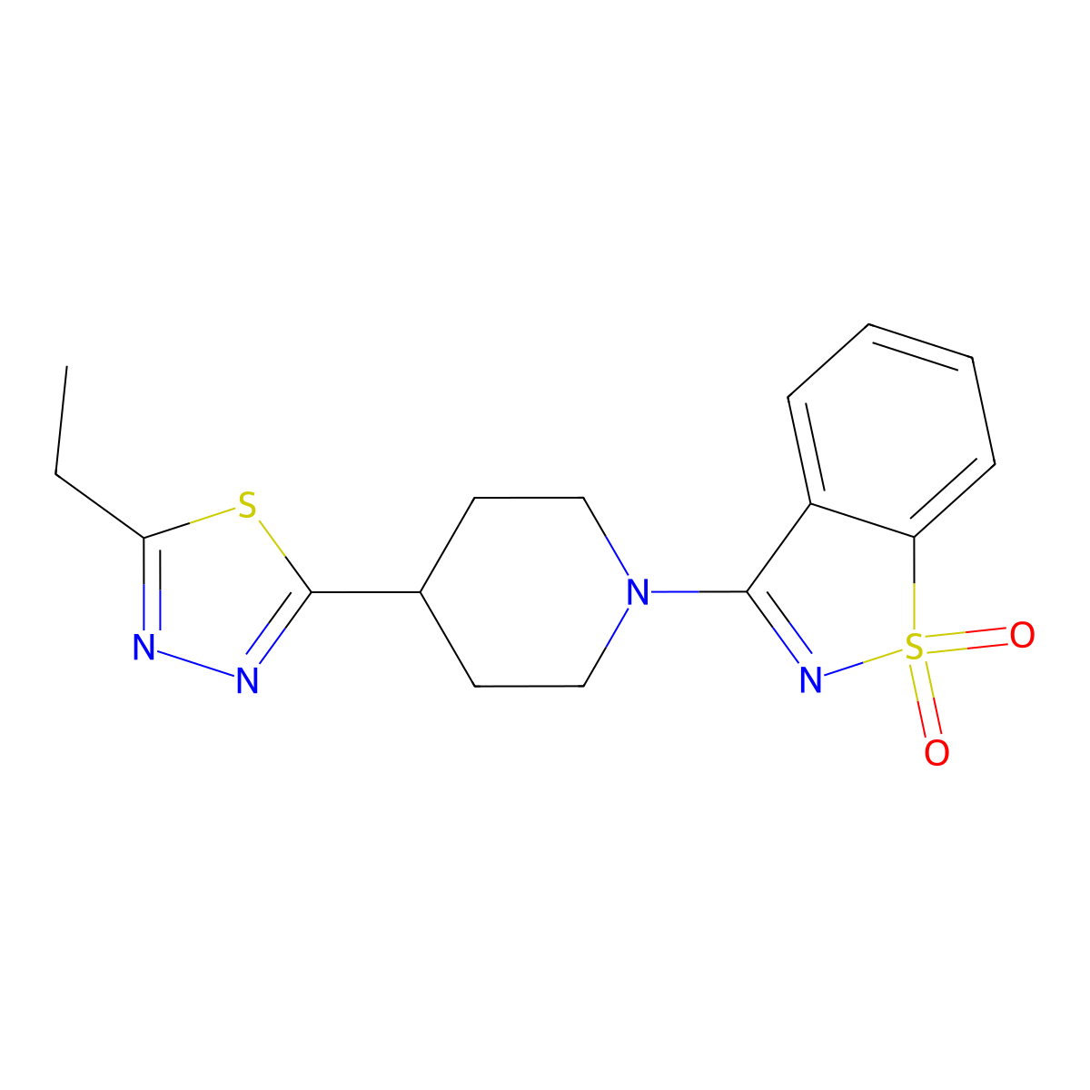 3-[4-(5-Ethyl-1,3,4-thiadiazol-2-yl)piperidin-1-yl]-1,2-benzothiazole 1,1-dioxide molecular structure, CAS 2741930-30-1
