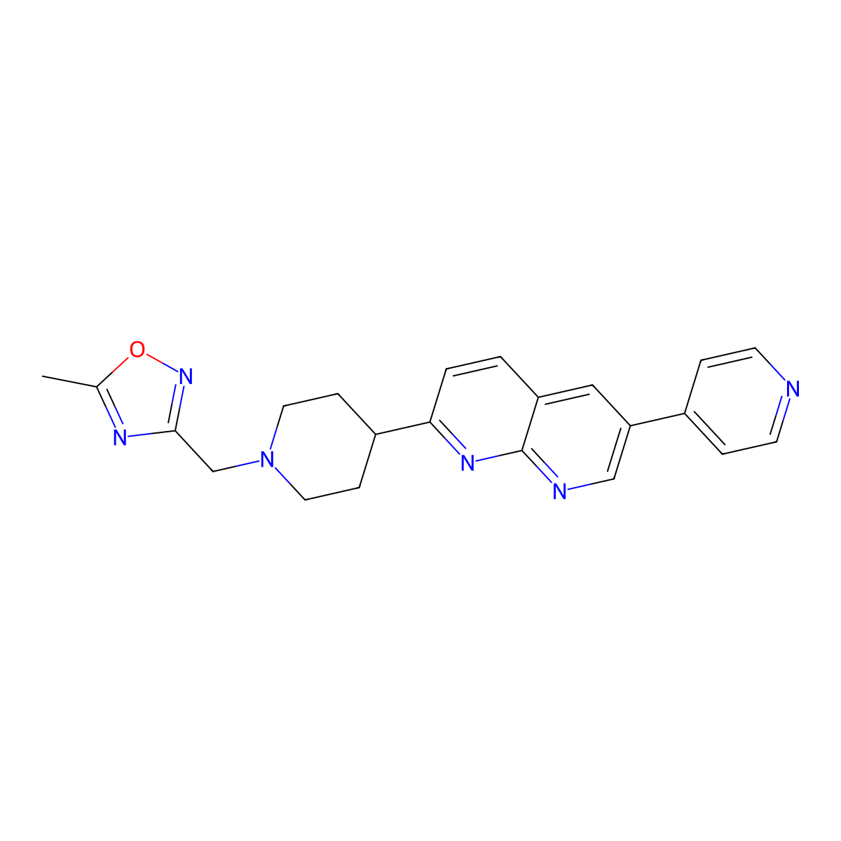 2-{1-[(5-Methyl-1,2,4-oxadiazol-3-yl)methyl]piperidin-4-yl}-6-(pyridin-4-yl)-1,8-naphthyridine molecular structure, CAS 2741930-35-6