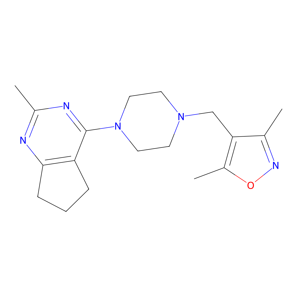 1-[(3,5-dimethyl-1,2-oxazol-4-yl)methyl]-4-{2-methyl-5H,6H,7H-cyclopenta[d]pyrimidin-4-yl}piperazine molecular structure, CAS 2741930-36-7