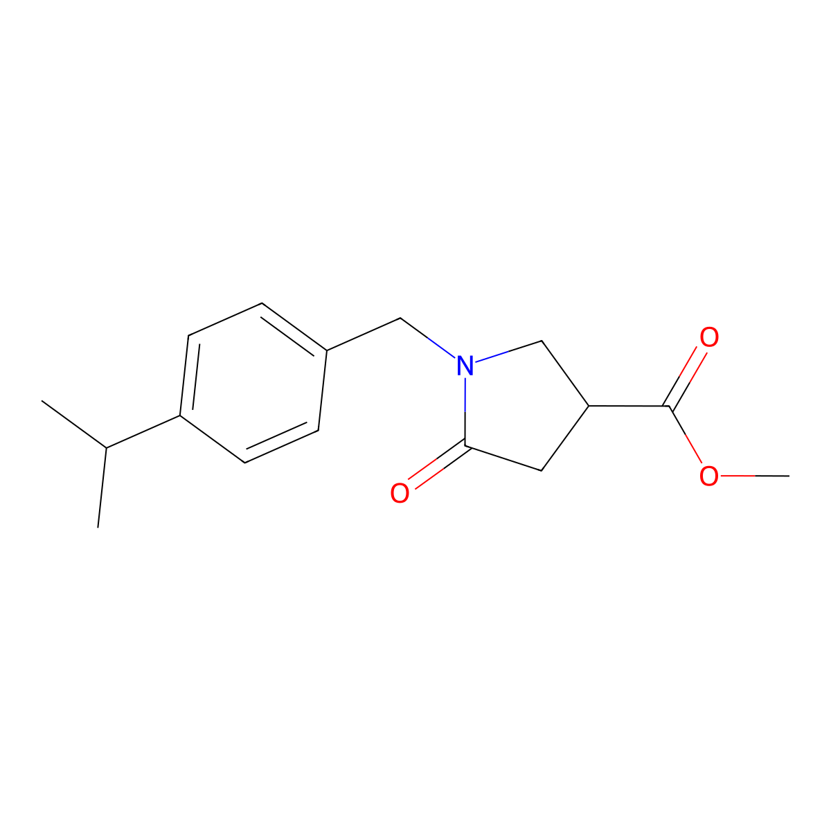 Methyl 5-oxo-1-{[4-(propan-2-yl)phenyl]methyl}pyrrolidine-3-carboxylate molecular structure, CAS 2741930-38-9