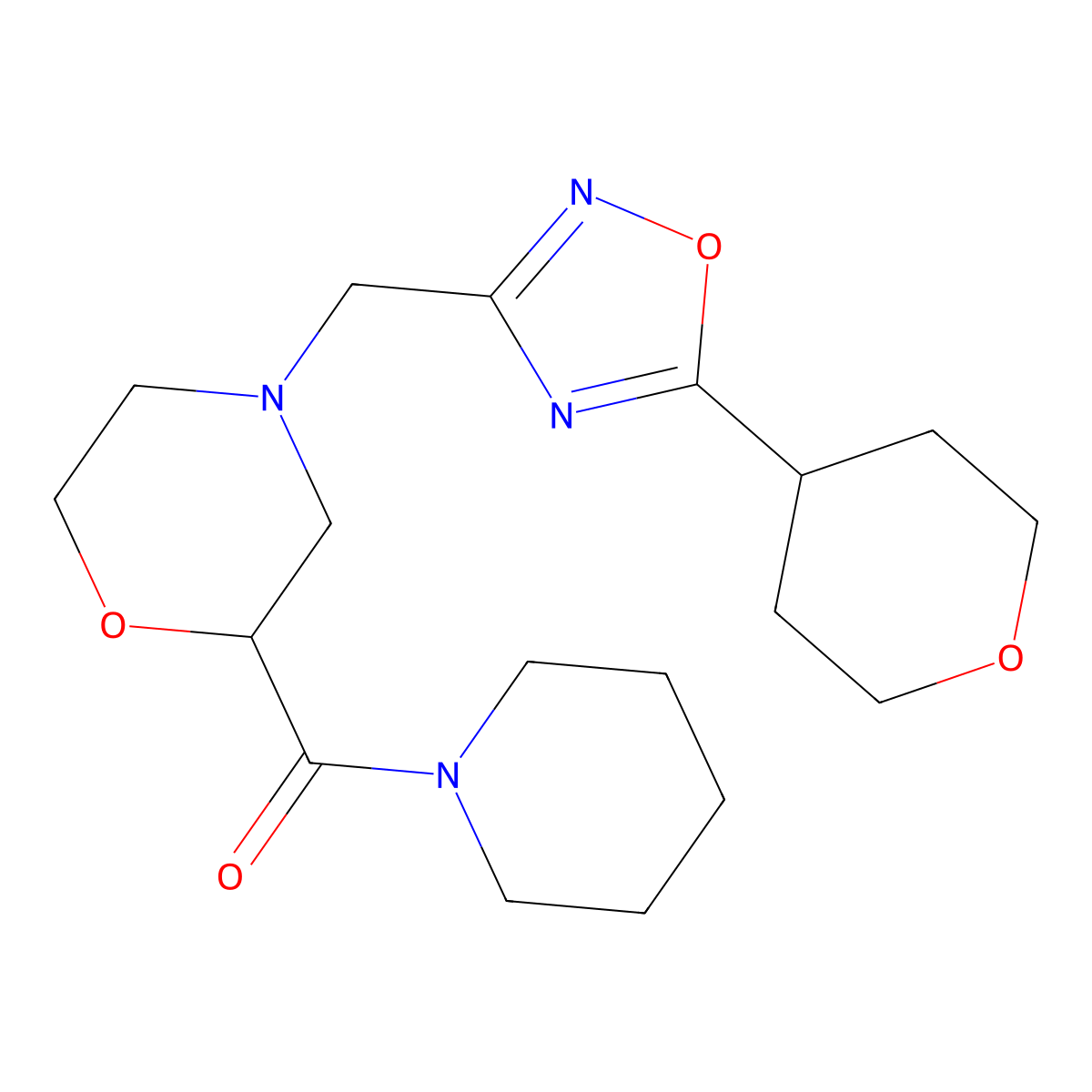 4-{[5-(Oxan-4-yl)-1,2,4-oxadiazol-3-yl]methyl}-2-(piperidine-1-carbonyl)morpholine molecular structure, CAS 2741930-40-3