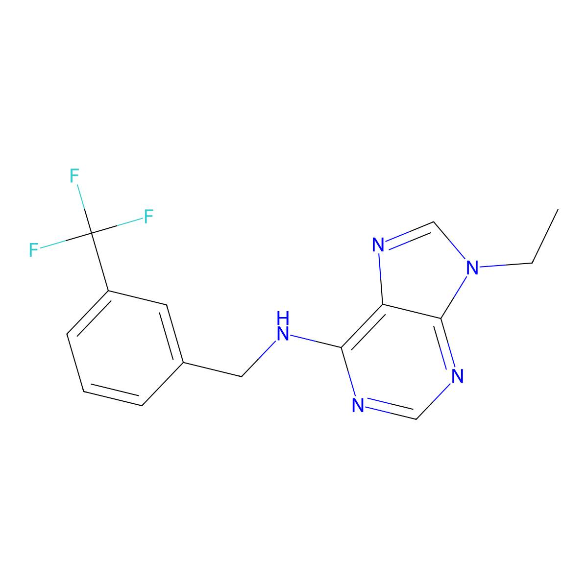 9-ethyl-N-{[3-(trifluoromethyl)phenyl]methyl}-9H-purin-6-amine molecular structure, CAS 2741930-41-4