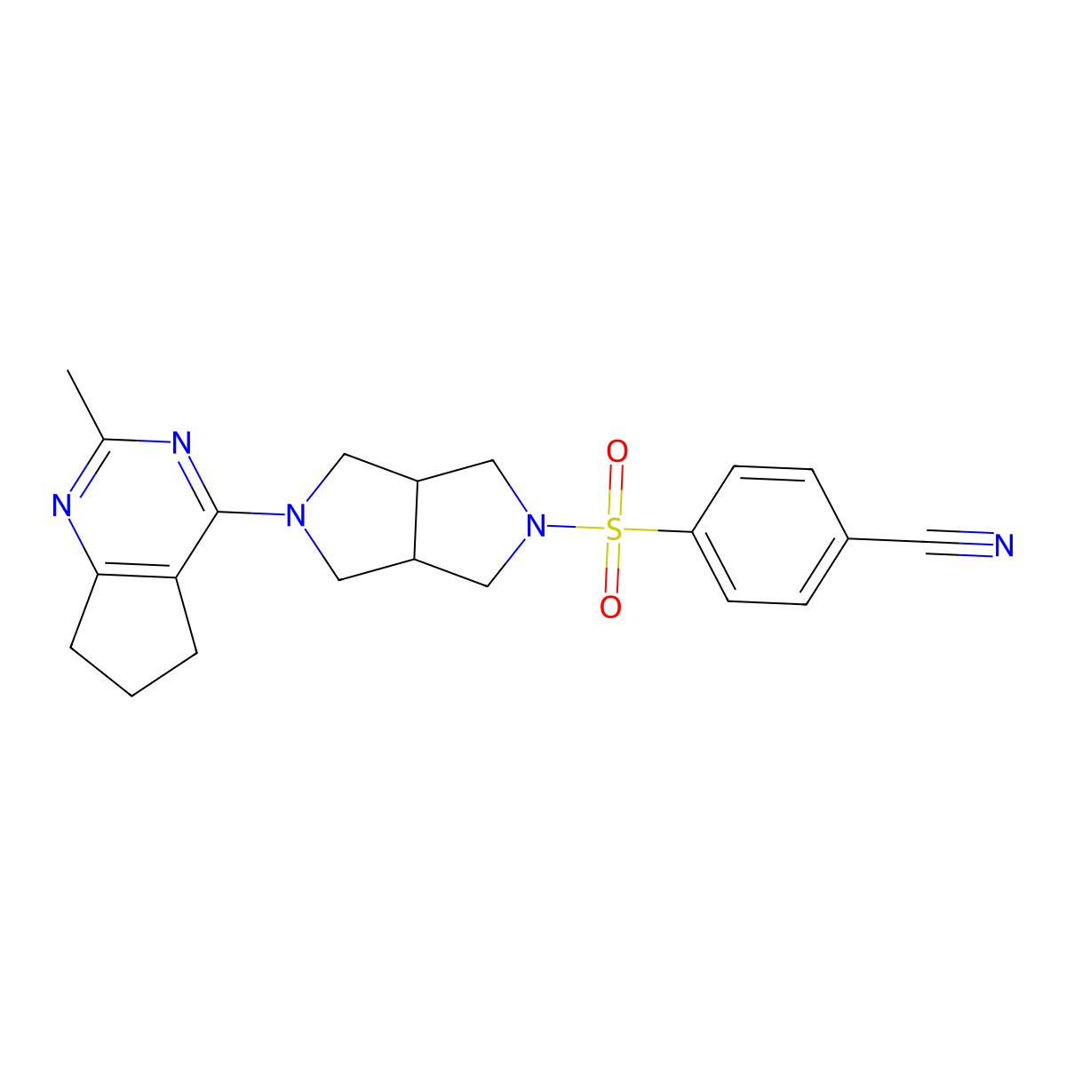 4-[(5-{2-methyl-5H,6H,7H-cyclopenta[d]pyrimidin-4-yl}-octahydropyrrolo[3,4-c]pyrrol-2-yl)sulfonyl]benzonitrile molecular structure, CAS 2741930-43-6