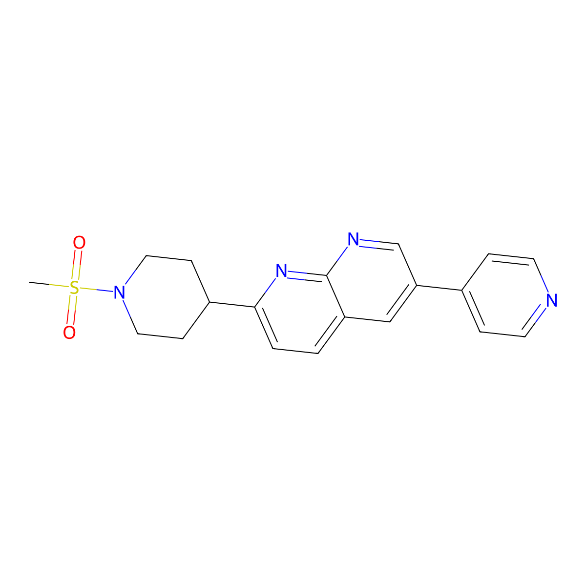 2-(1-Methanesulfonylpiperidin-4-yl)-6-(pyridin-4-yl)-1,8-naphthyridine molecular structure, CAS 2741930-46-9