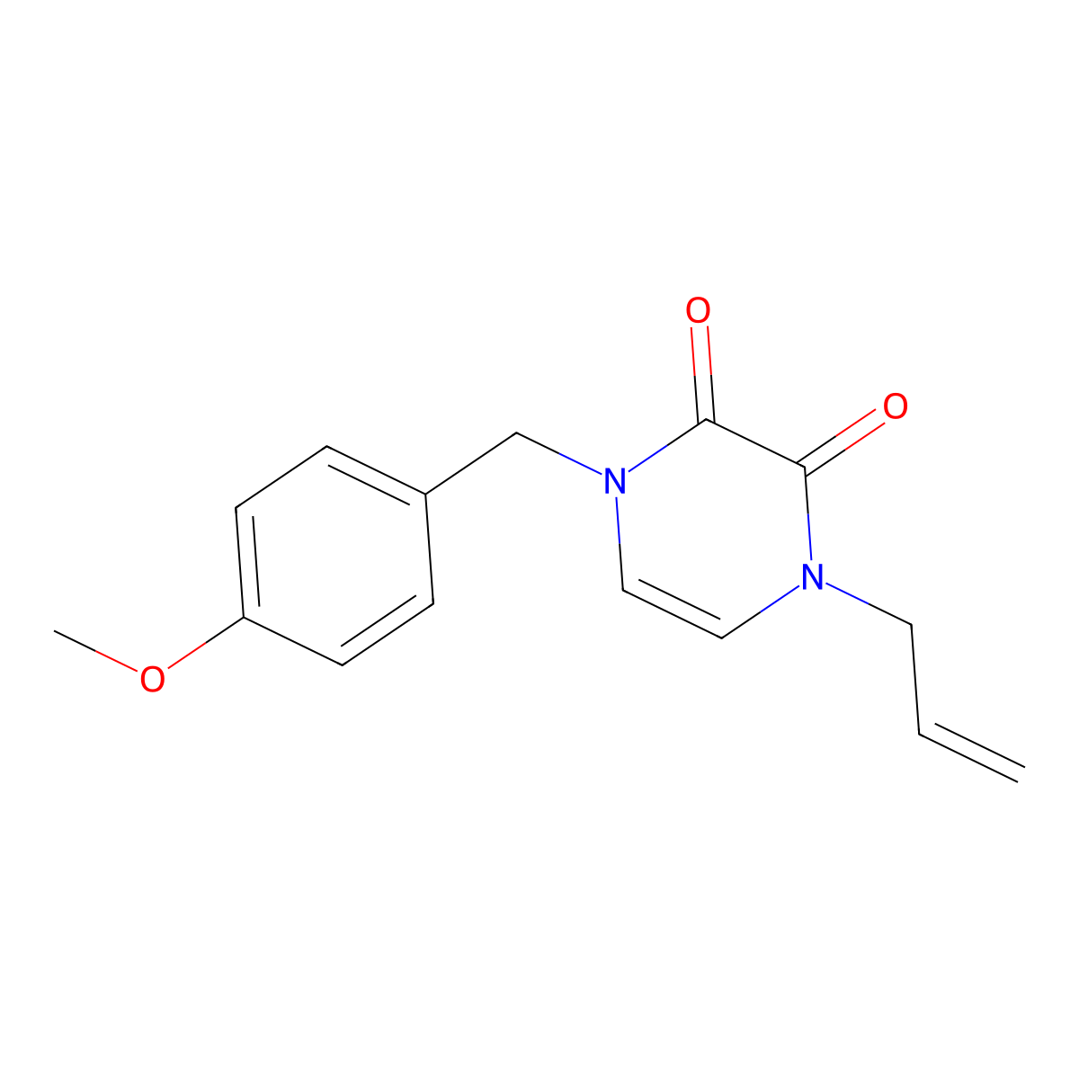 1-[(4-Methoxyphenyl)methyl]-4-(prop-2-en-1-yl)-1,2,3,4-tetrahydropyrazine-2,3-dione molecular structure, CAS 2741930-48-1
