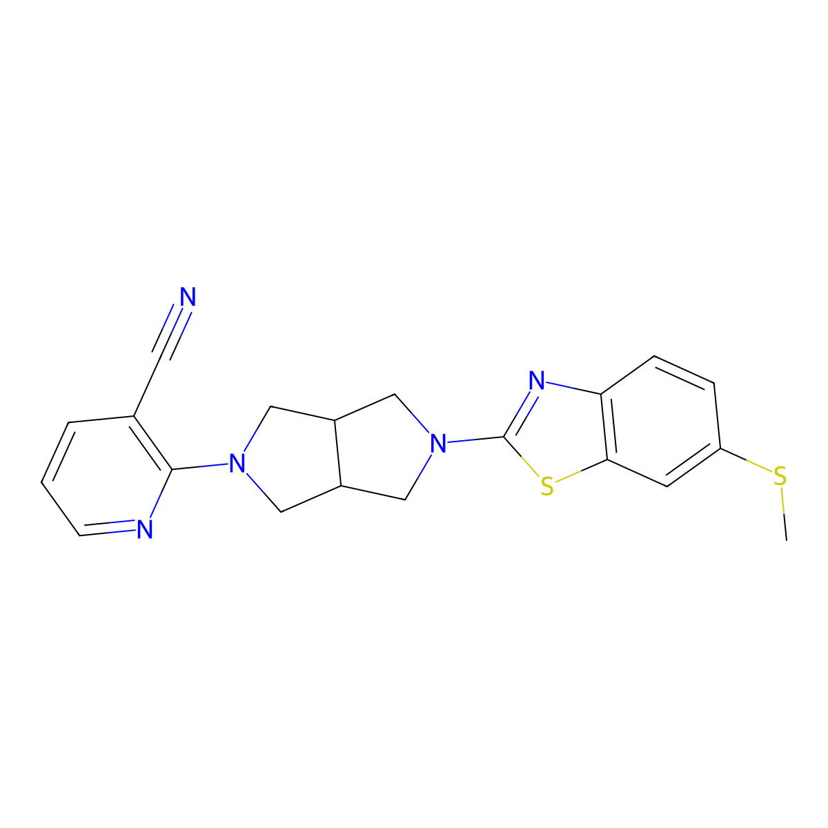 2-{5-[6-(Methylsulfanyl)-1,3-benzothiazol-2-yl]-octahydropyrrolo[3,4-c]pyrrol-2-yl}pyridine-3-carbonitrile molecular structure, CAS 2741930-50-5