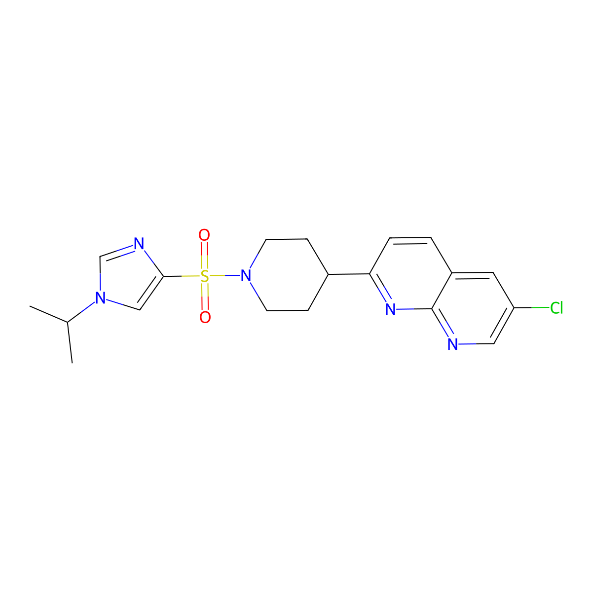 6-chloro-2-(1-{[1-(propan-2-yl)-1H-imidazol-4-yl]sulfonyl}piperidin-4-yl)-1,8-naphthyridine molecular structure, CAS 2741930-56-1