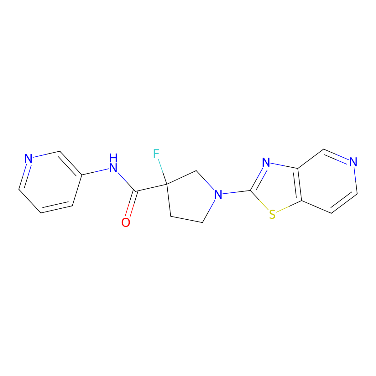3-fluoro-N-(pyridin-3-yl)-1-{[1,3]thiazolo[4,5-c]pyridin-2-yl}pyrrolidine-3-carboxamide molecular structure, CAS 2741930-58-3