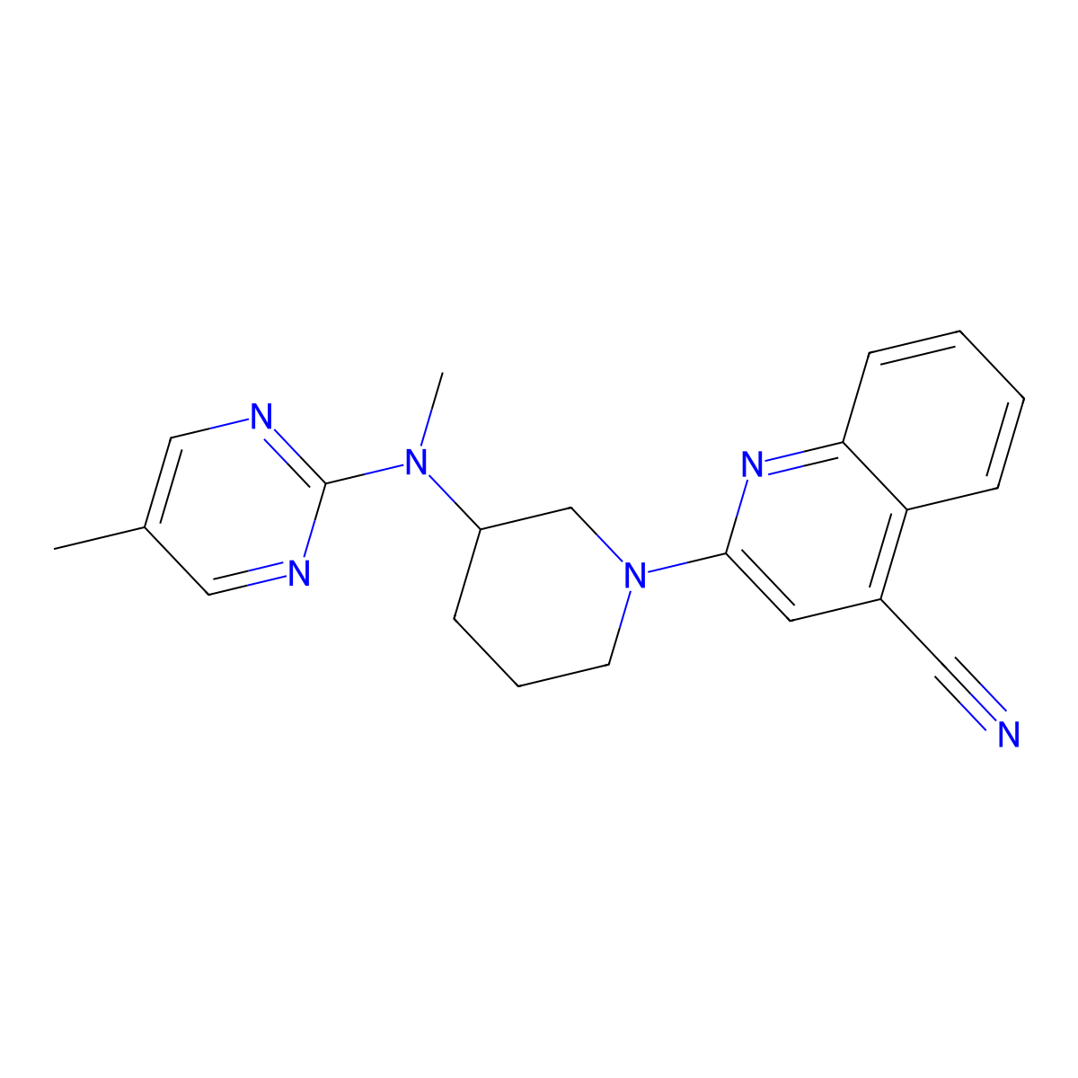 2-{3-[Methyl(5-methylpyrimidin-2-yl)amino]piperidin-1-yl}quinoline-4-carbonitrile molecular structure, CAS 2741930-60-7
