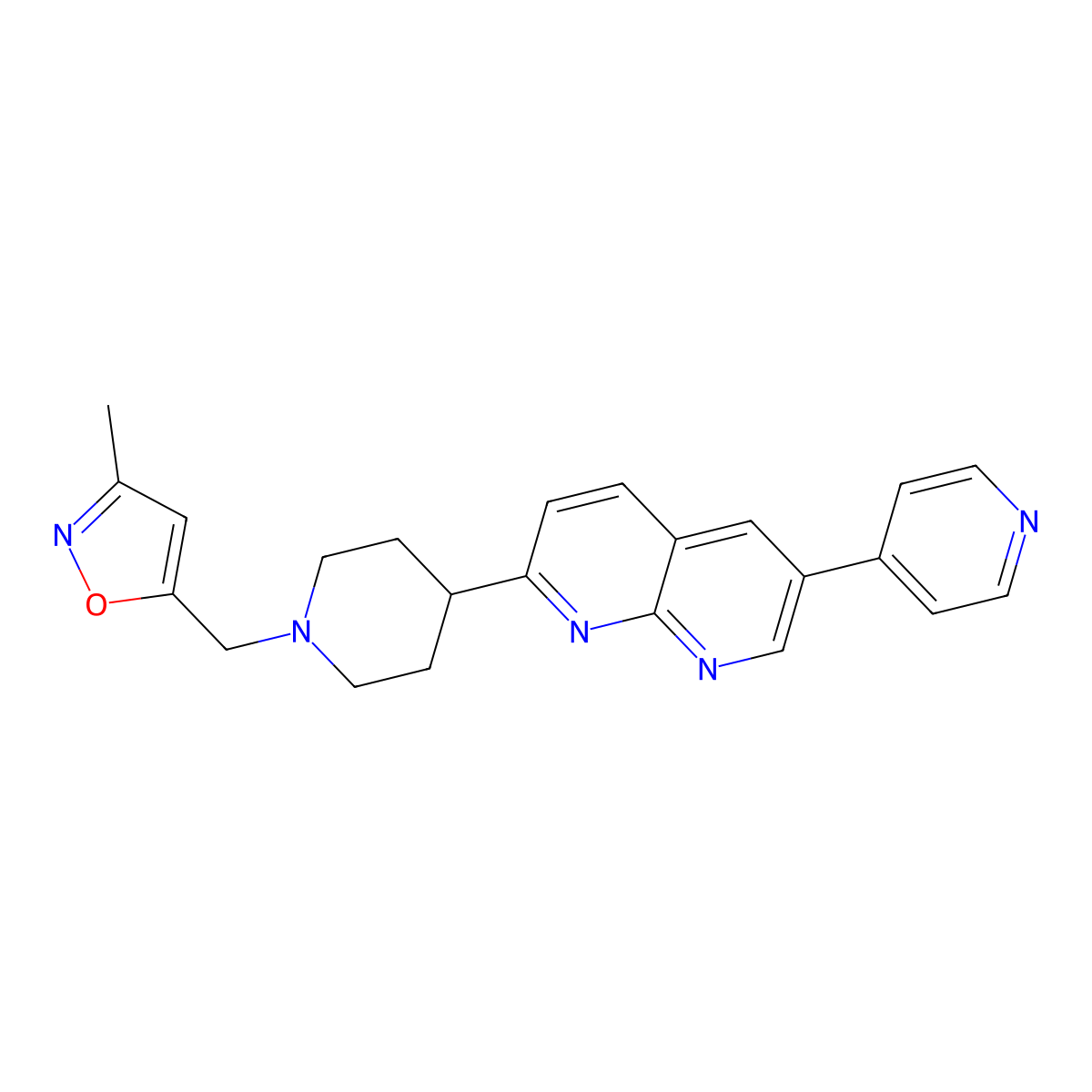 2-{1-[(3-Methyl-1,2-oxazol-5-yl)methyl]piperidin-4-yl}-6-(pyridin-4-yl)-1,8-naphthyridine molecular structure, CAS 2741930-63-0