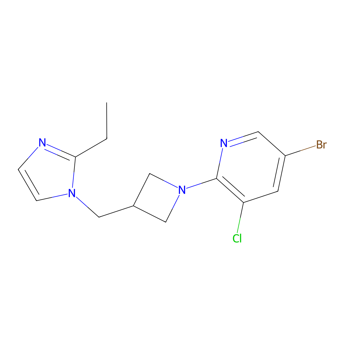 5-bromo-3-chloro-2-{3-[(2-ethyl-1H-imidazol-1-yl)methyl]azetidin-1-yl}pyridine molecular structure, CAS 2741930-65-2