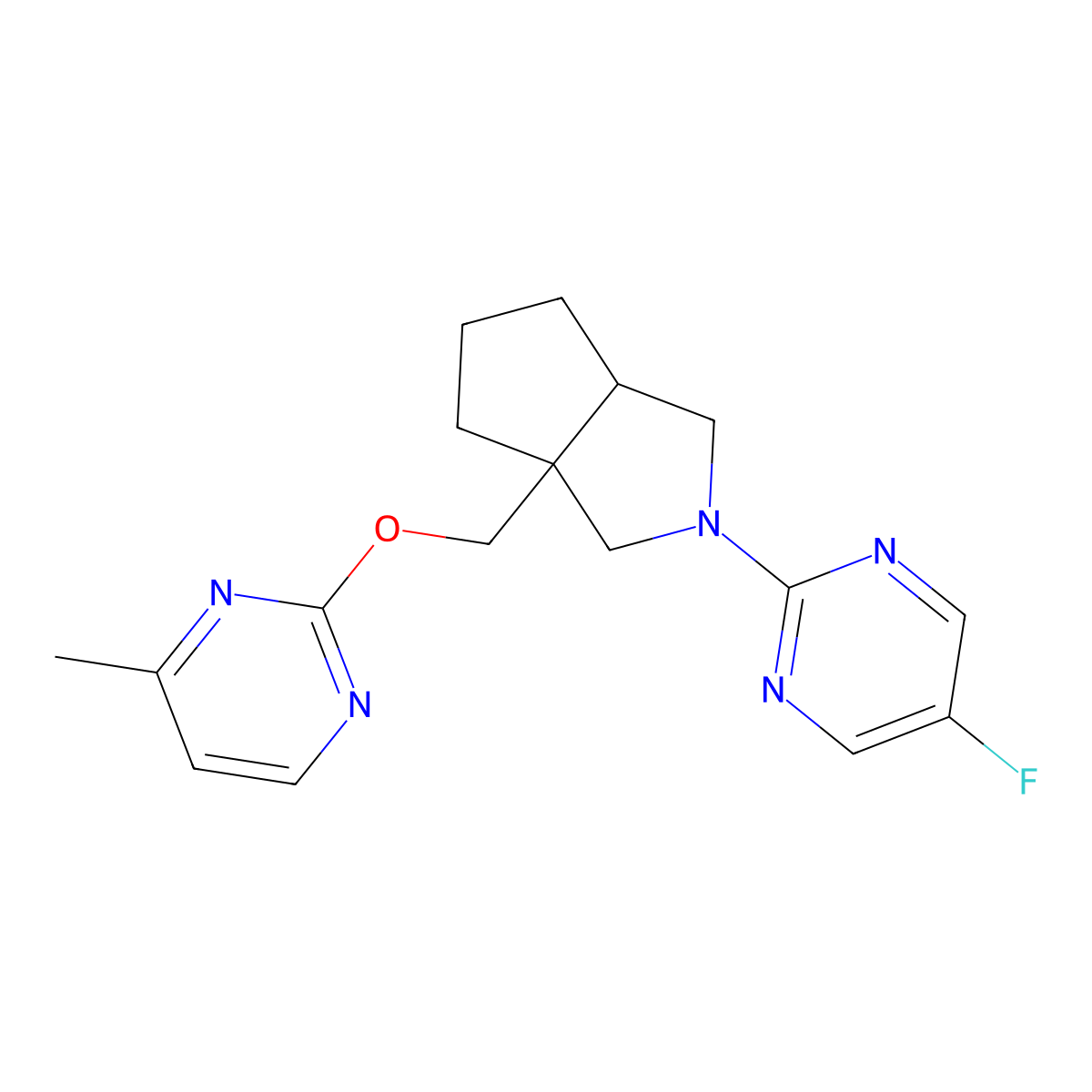 2-(3a-{[(4-Methylpyrimidin-2-yl)oxy]methyl}-octahydrocyclopenta[c]pyrrol-2-yl)-5-fluoropyrimidine molecular structure, CAS 2741930-69-6