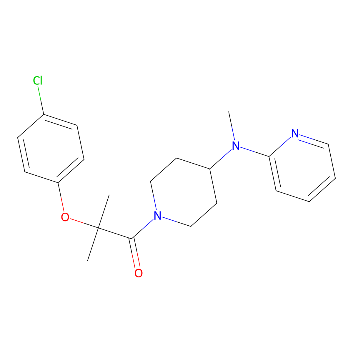 2-(4-Chlorophenoxy)-2-methyl-1-{4-[methyl(pyridin-2-yl)amino]piperidin-1-yl}propan-1-one molecular structure, CAS 2741930-76-5