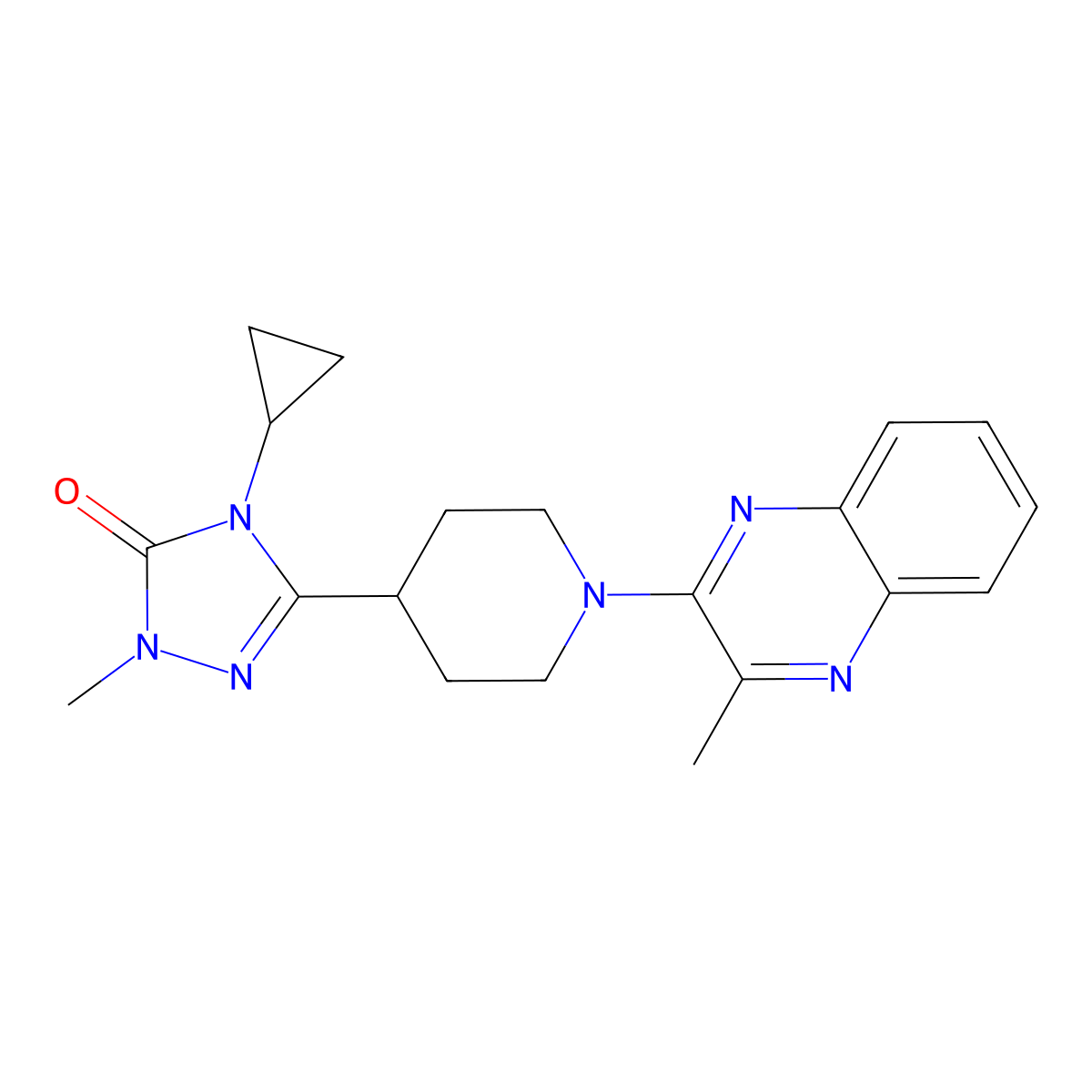 4-cyclopropyl-1-methyl-3-[1-(3-methylquinoxalin-2-yl)piperidin-4-yl]-4,5-dihydro-1H-1,2,4-triazol-5-one molecular structure, CAS 2741930-82-3