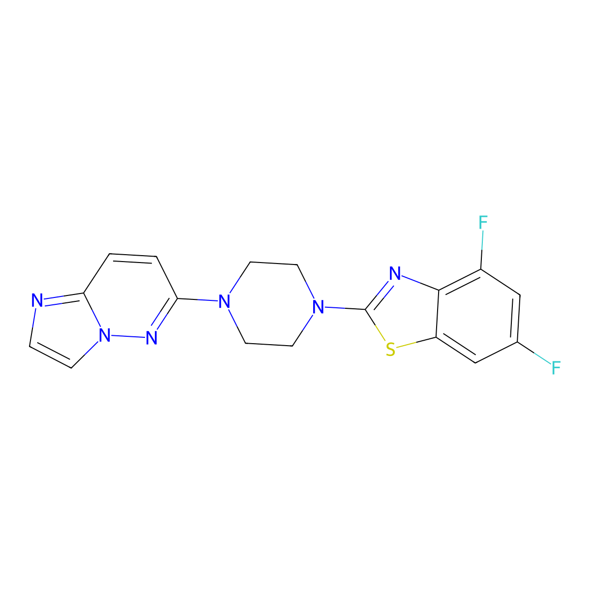 4,6-Difluoro-2-(4-{imidazo[1,2-b]pyridazin-6-yl}piperazin-1-yl)-1,3-benzothiazole molecular structure, CAS 2741930-85-6
